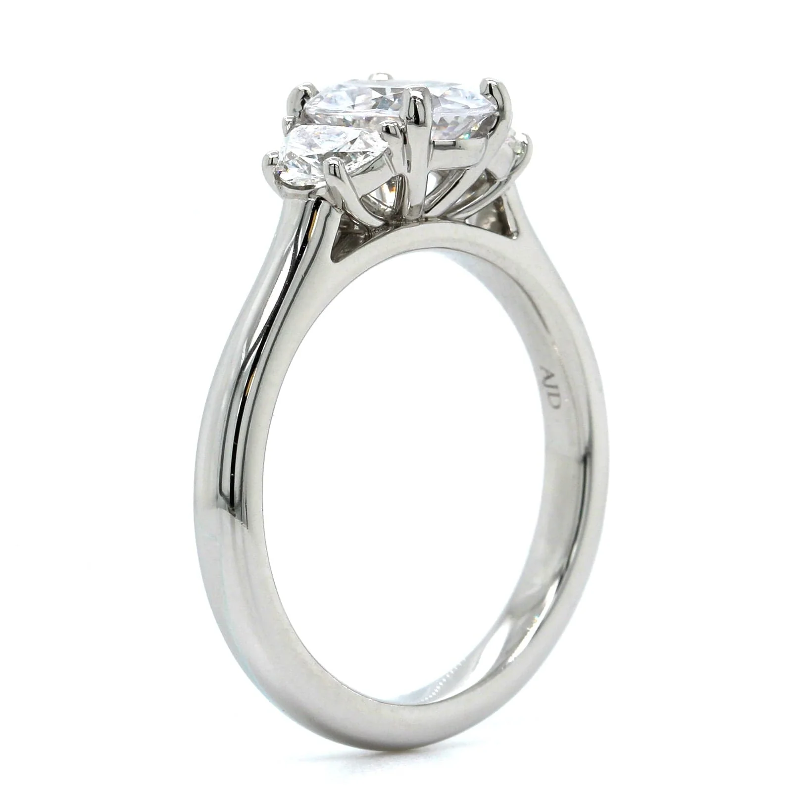 Platinum 3 Stone Oval Center Diamond Engagement Ring Setting - Image 2
