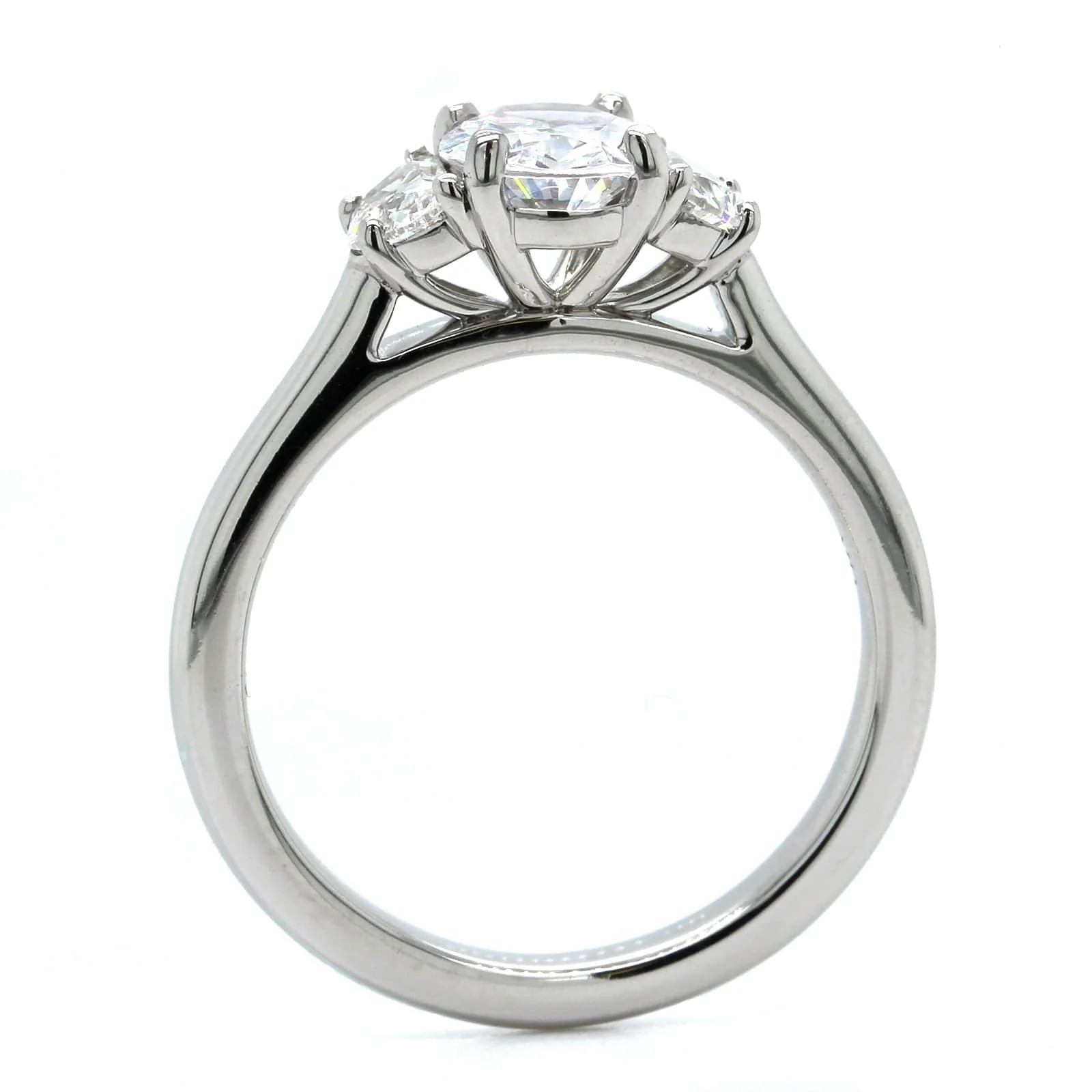 Platinum 3 Stone Oval Center Diamond Engagement Ring Setting - Image 3
