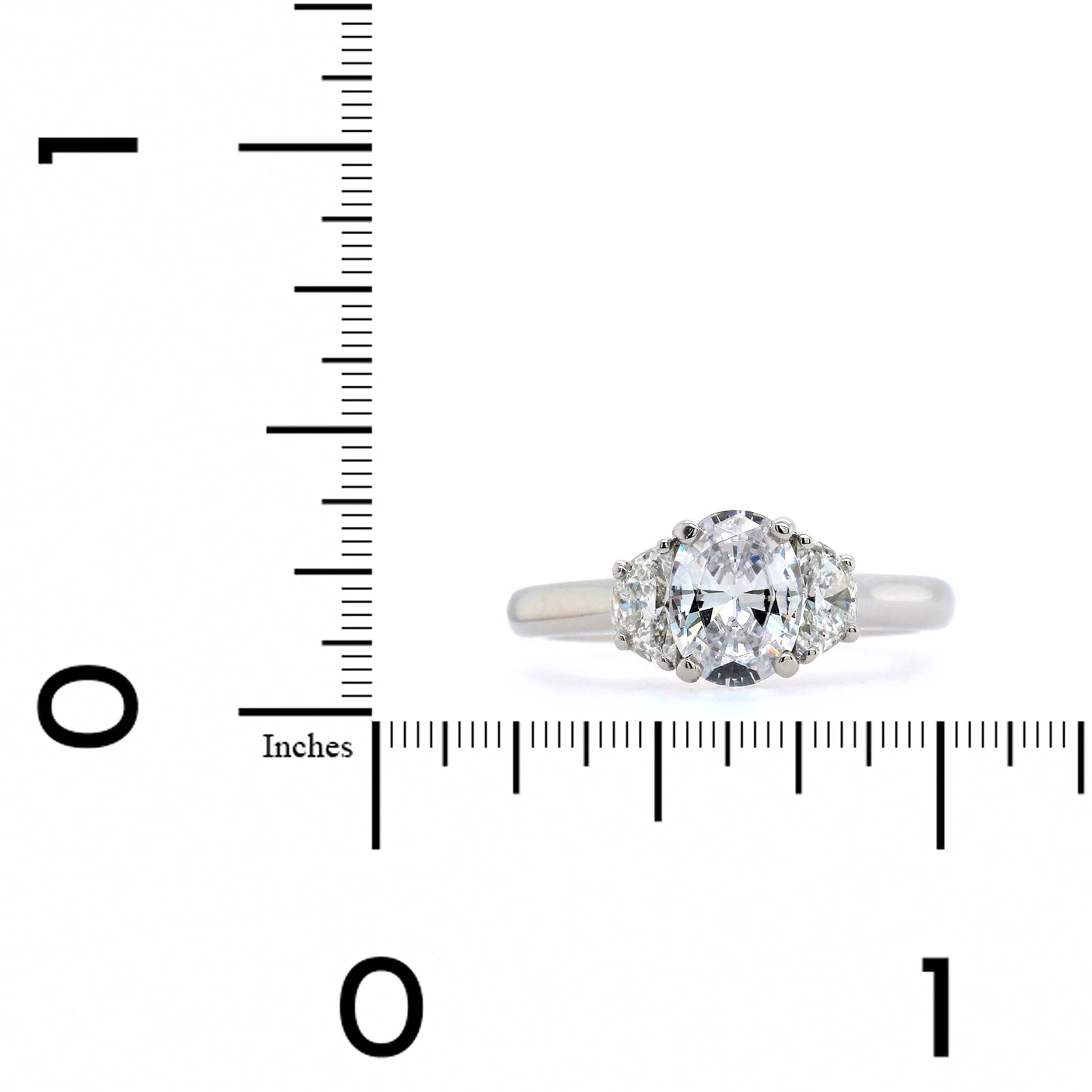 Platinum 3 Stone Oval Center Diamond Engagement Ring Setting - Image 4