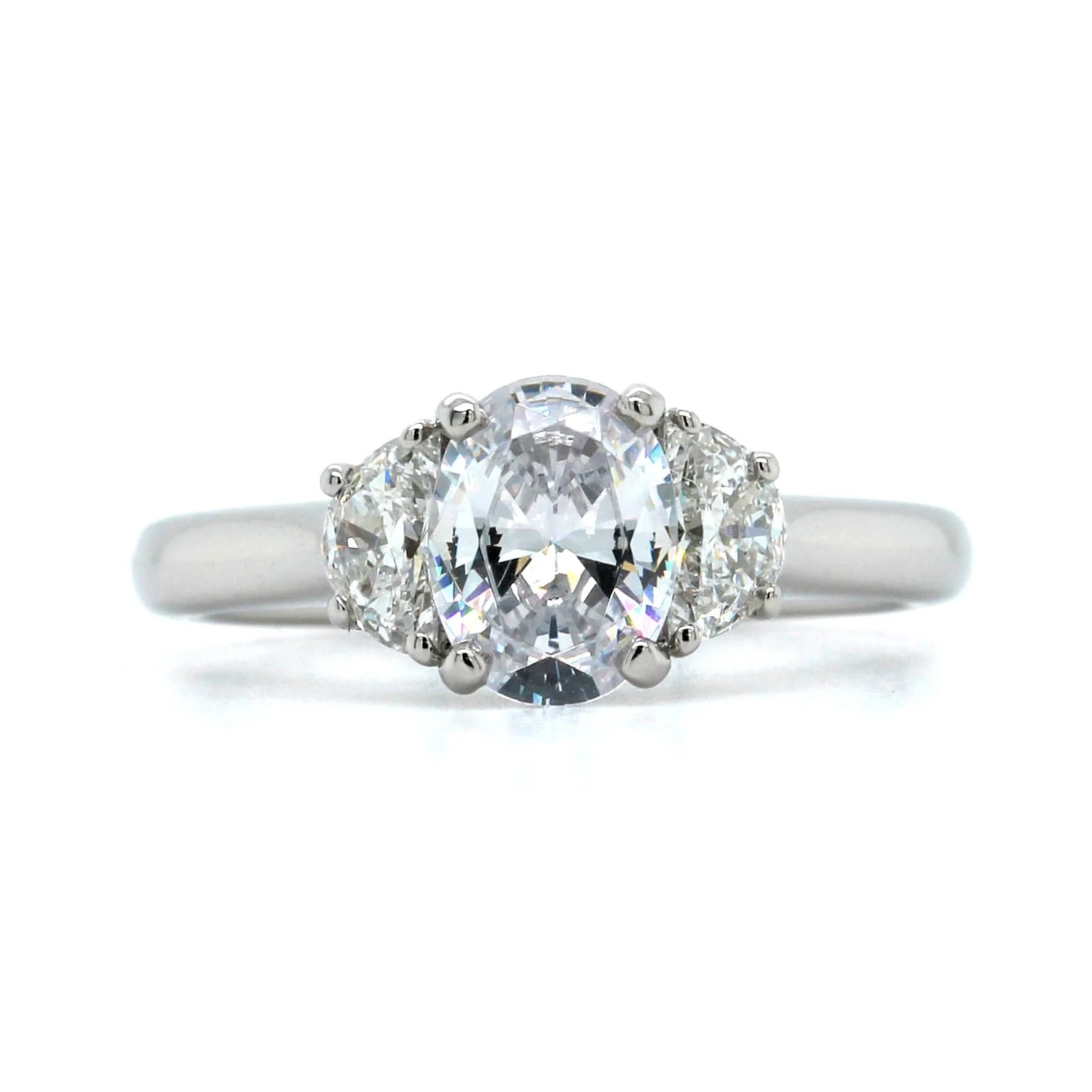 Platinum 3 Stone Oval Center Diamond Engagement Ring Setting - Image 5