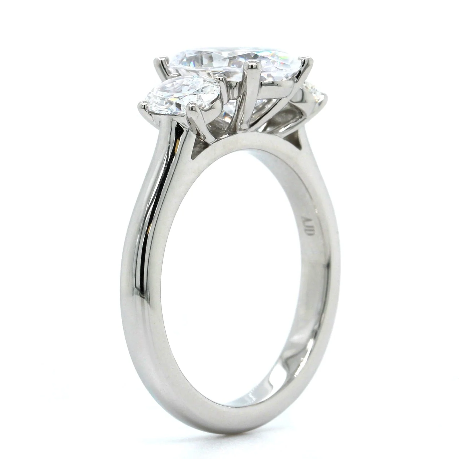 Platinum 3 Stone Oval Center Diamond Engagement Ring Setting - Image 2
