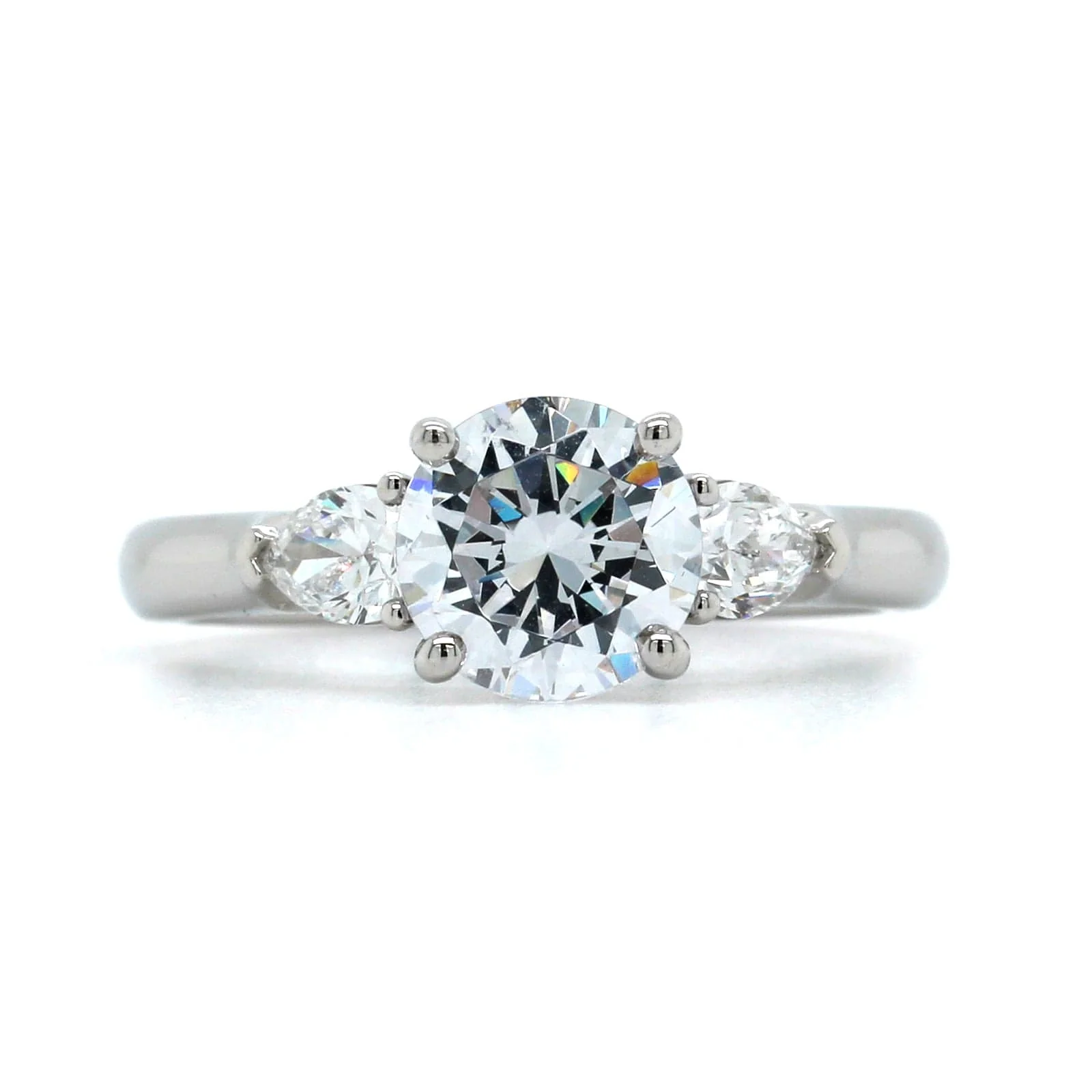 Platinum 3 Stone Round Center Diamond Engagement Ring Setting