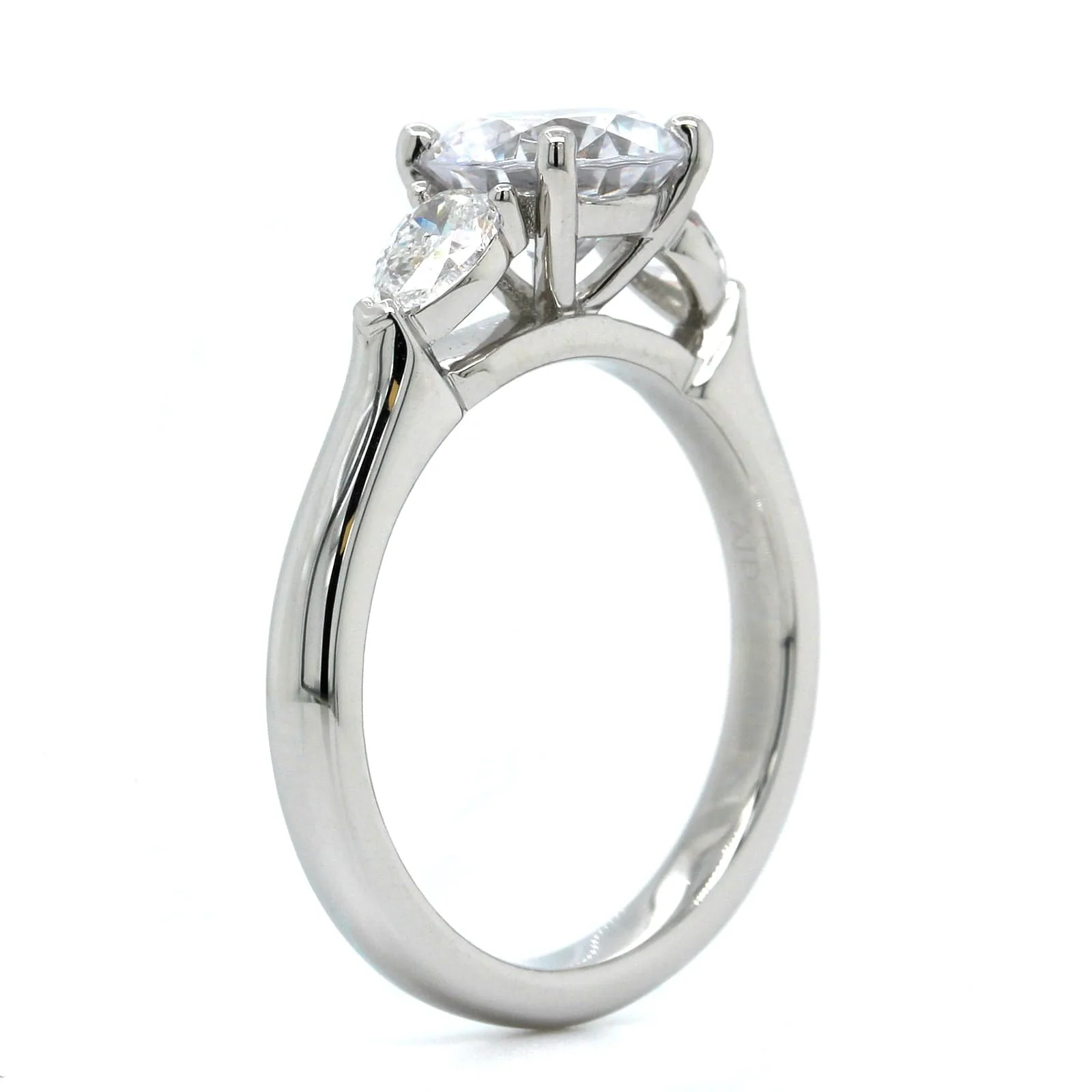 Platinum 3 Stone Round Center Diamond Engagement Ring Setting - Image 2