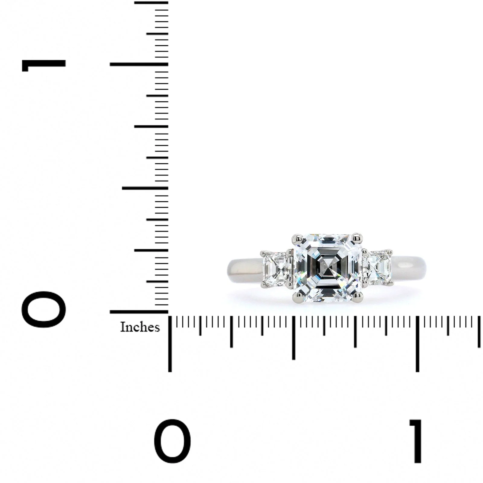 Platinum 3 Stone Asscher Cut Diamond Sides Engagement Ring Setting - Image 4