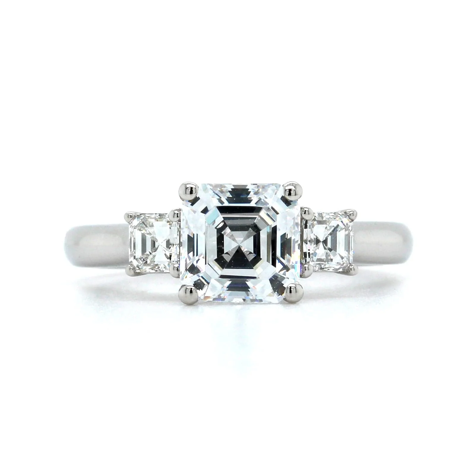 Platinum 3 Stone Asscher Cut Diamond Sides Engagement Ring Setting - Image 5