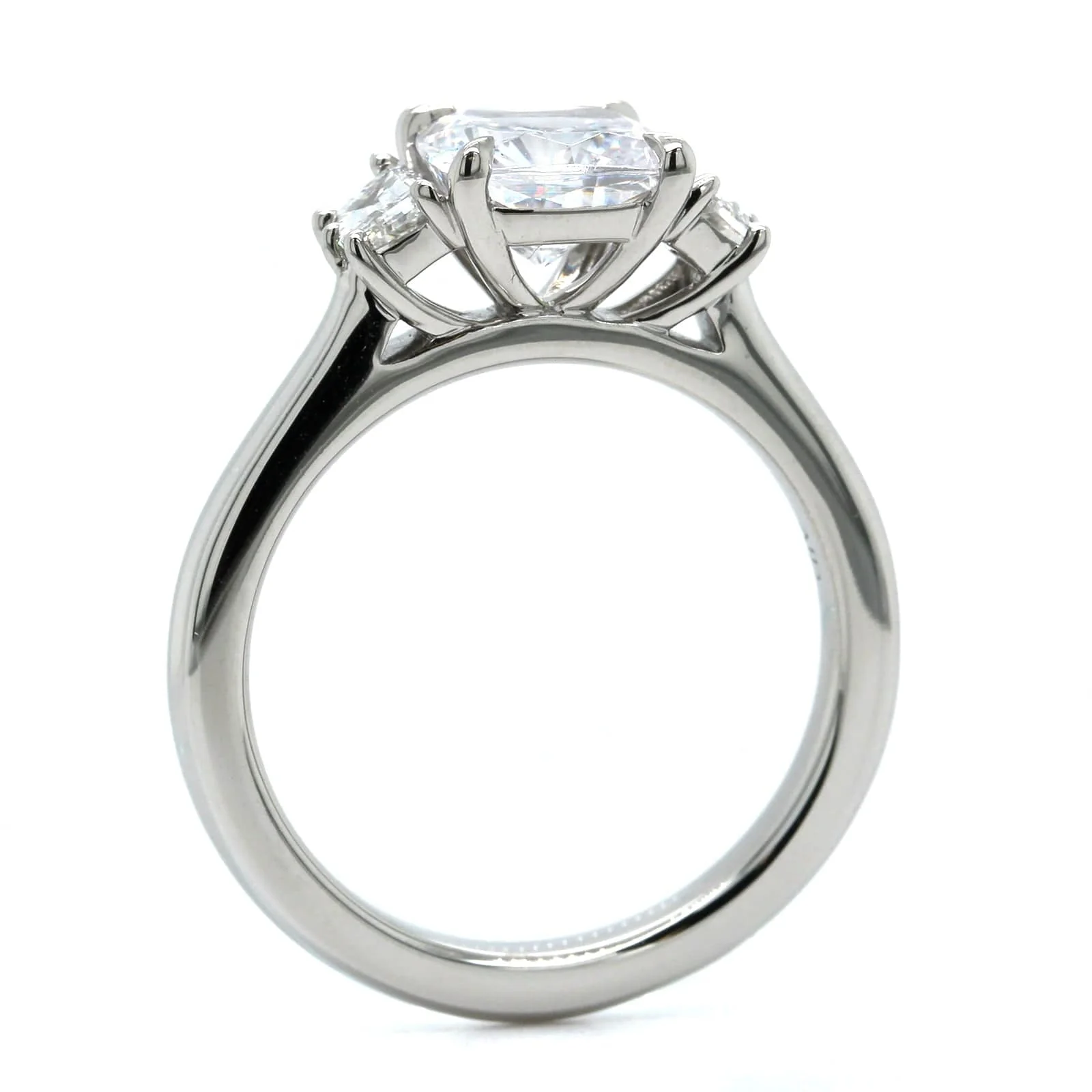 Platinum 3 Stone Cushion Center Diamond Engagement Ring Setting - Image 3