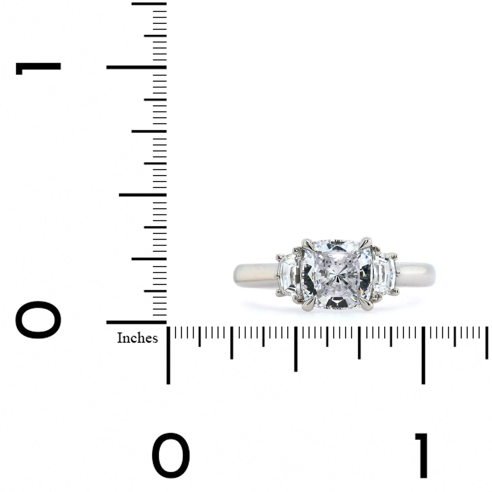 Platinum 3 Stone Cushion Center Diamond Engagement Ring Setting - Image 4