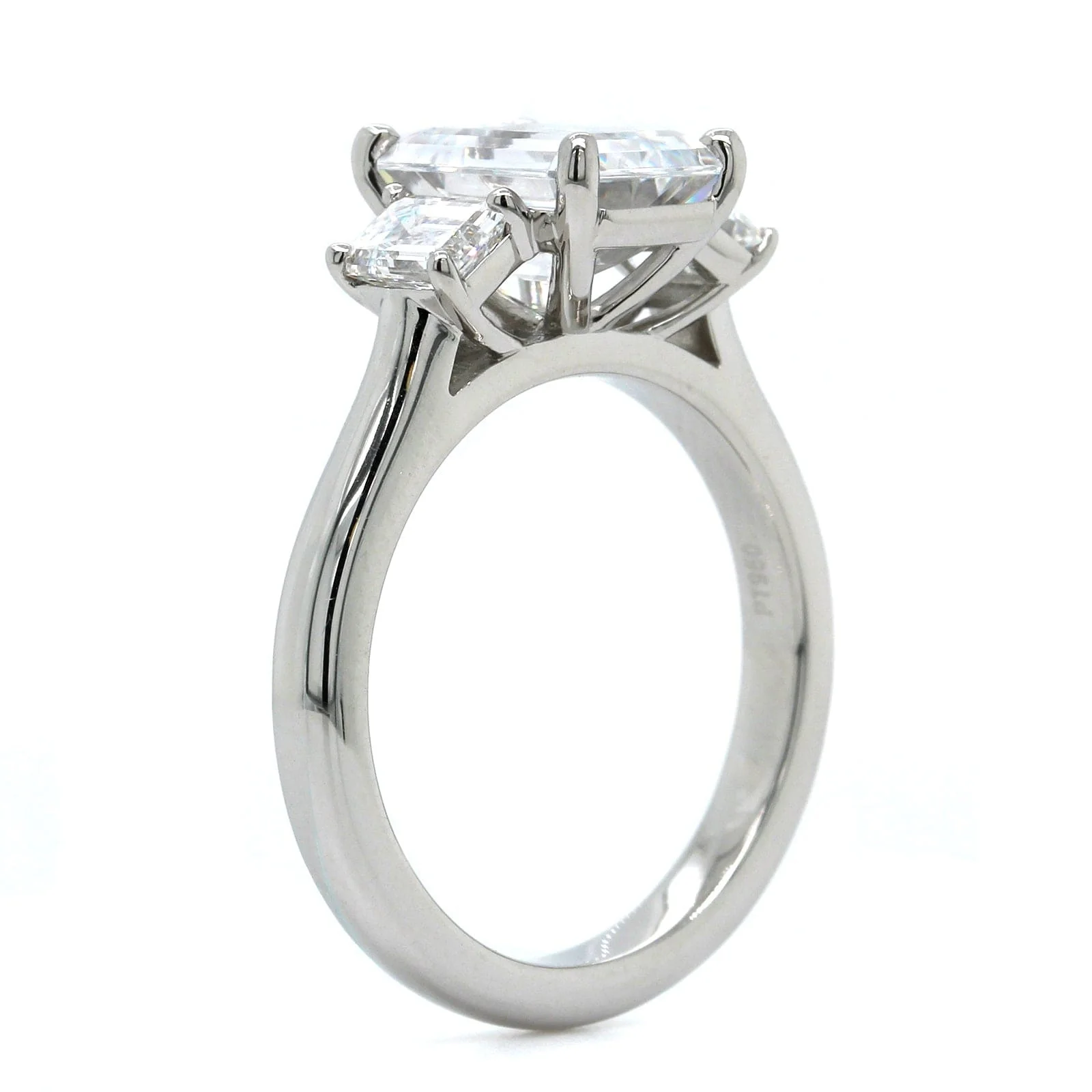 Platinum 3 Stone Emerald Cut Center Diamond Engagement Ring Setting - Image 2