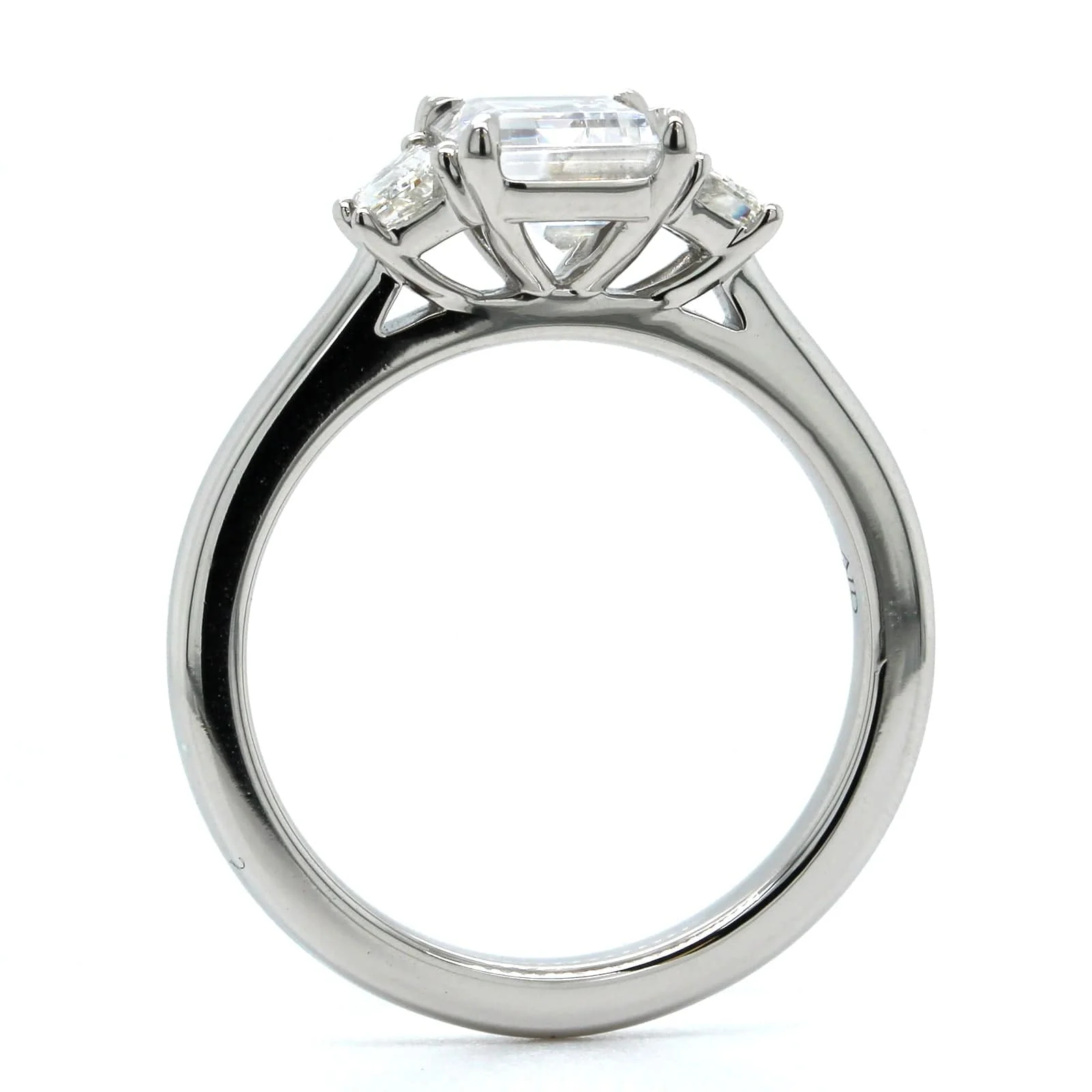 Platinum 3 Stone Emerald Cut Center Diamond Engagement Ring Setting - Image 3