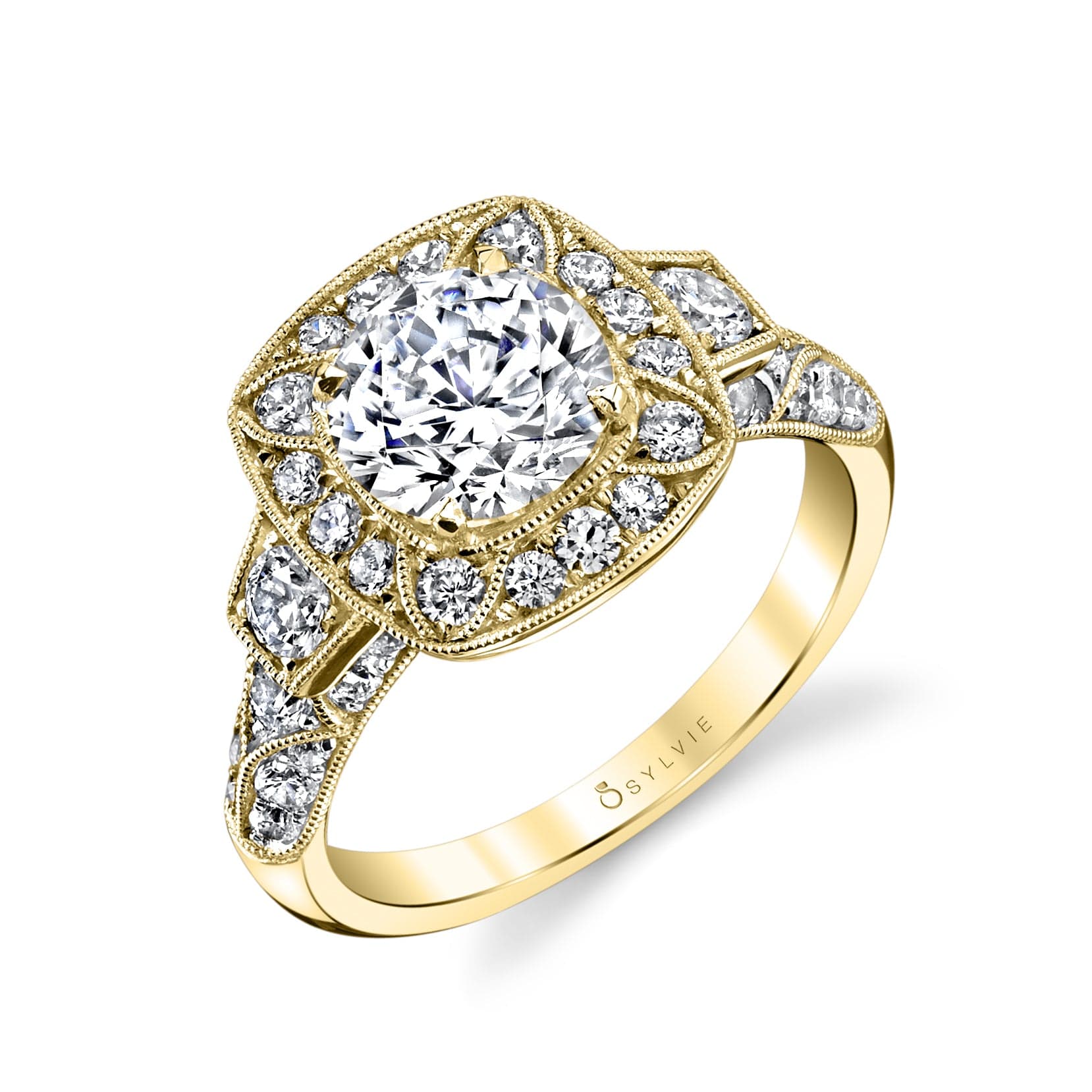 Platinum Cushion Diamond Halo Engagement Ring Setting - Image 3
