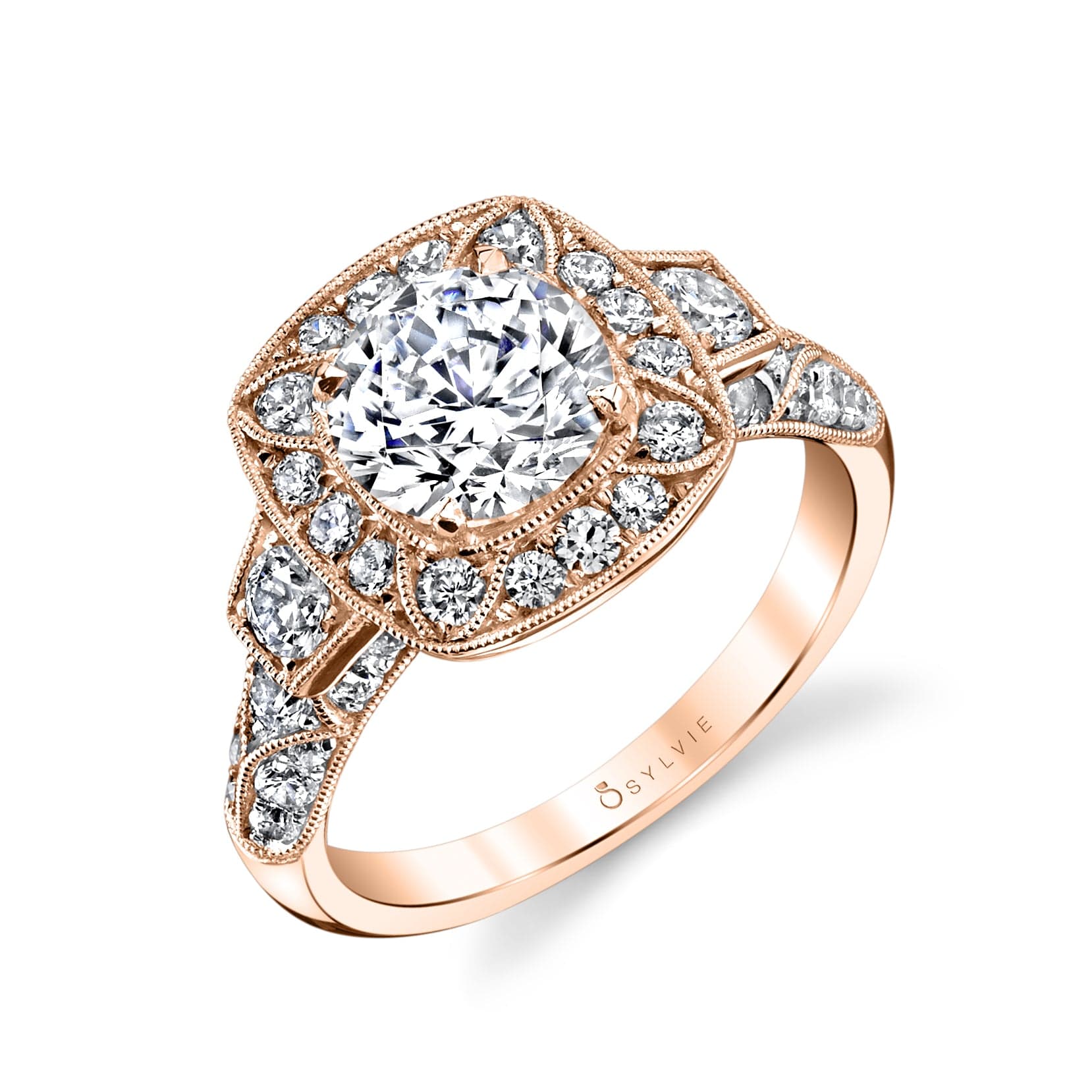 Platinum Cushion Diamond Halo Engagement Ring Setting - Image 4