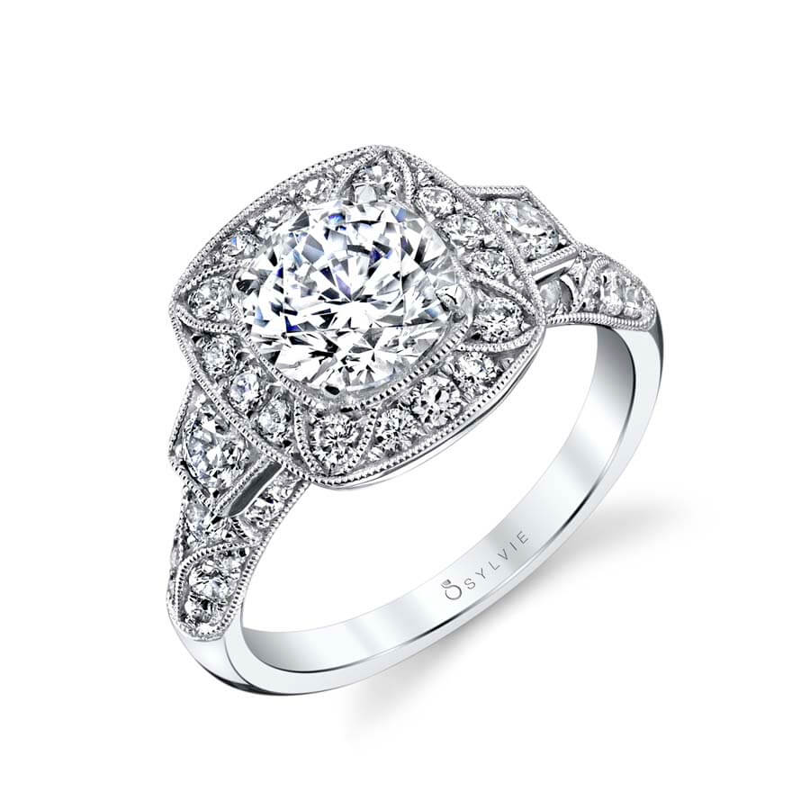 Platinum Cushion Diamond Halo Engagement Ring Setting - Image 6