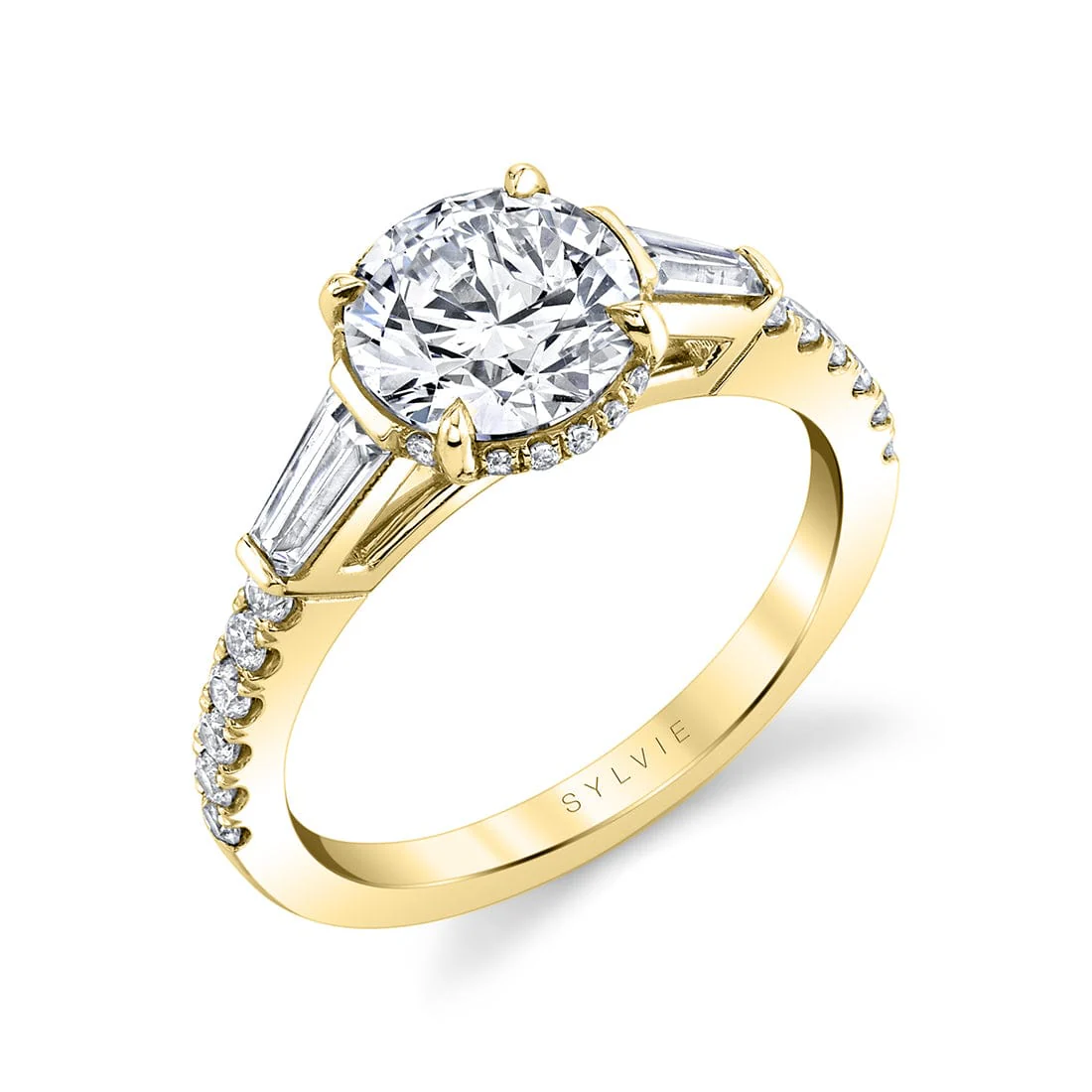 18K White Gold 3 Stone Hidden Diamond Halo Engagement Ring Setting - Image 3