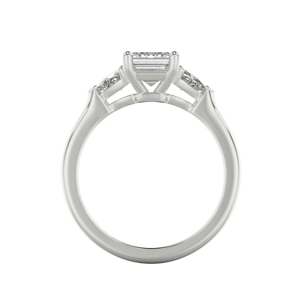 Platinum 3 Stone Emerald Cut Diamond Engagement Ring Setting - Image 3