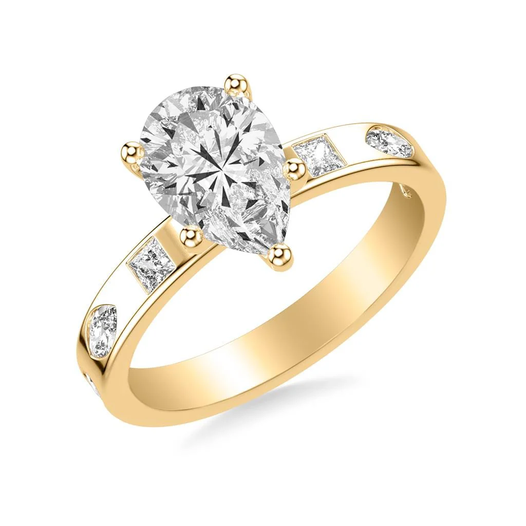 18K Yellow Gold 4 Prong Pear Shaped Diamond Engagement Ring Setting - Image 2