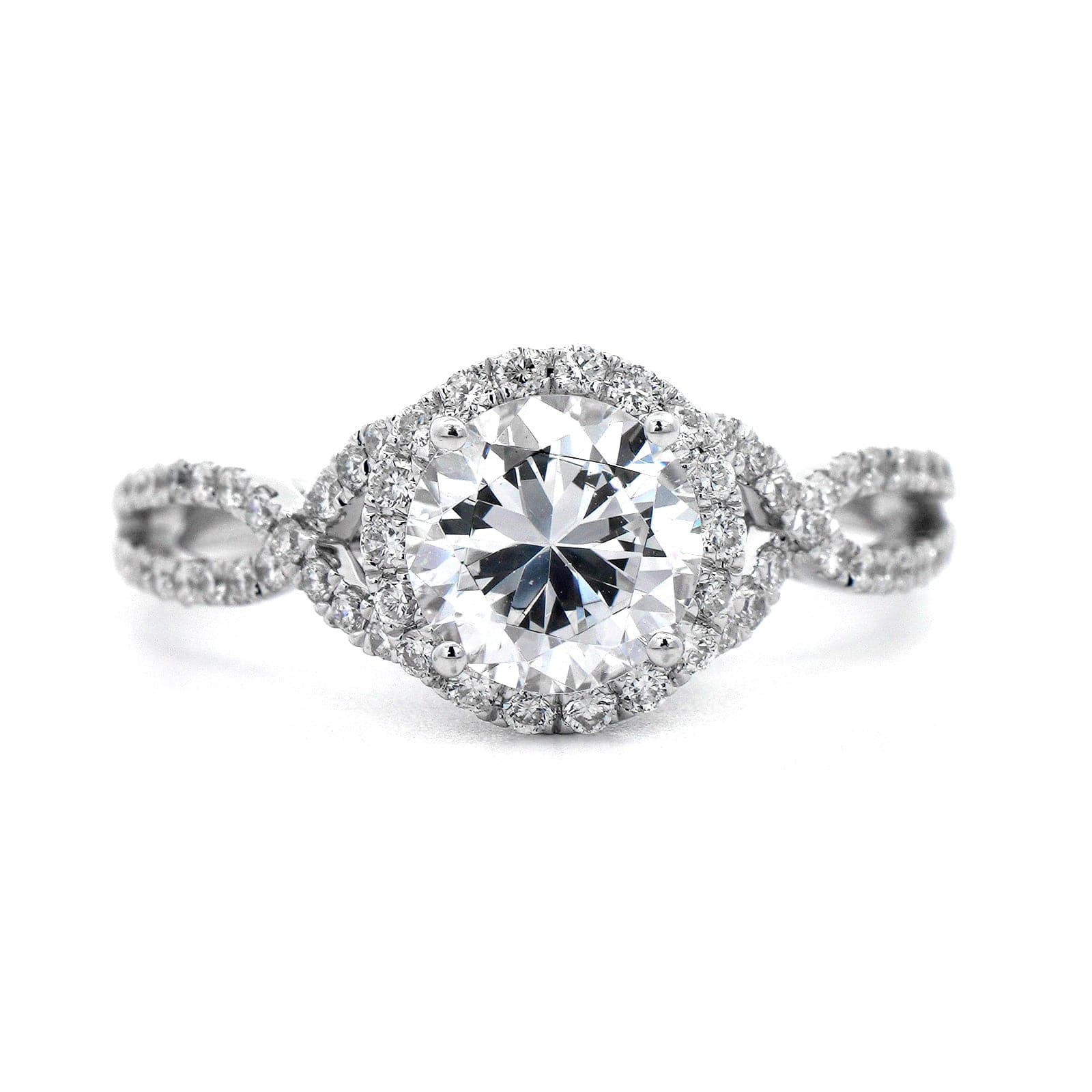 18K White Gold Twisted Diamond Halo Engagement Ring Setting