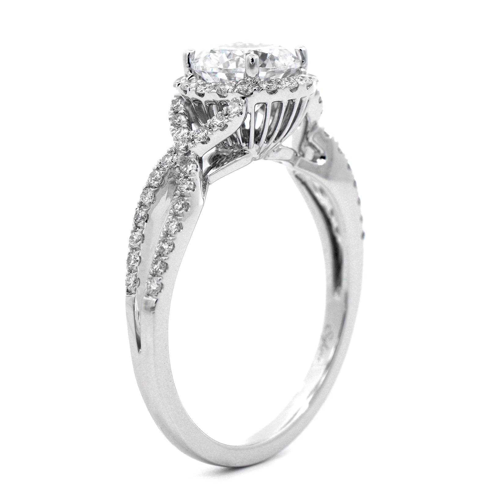 18K White Gold Twisted Diamond Halo Engagement Ring Setting - Image 2