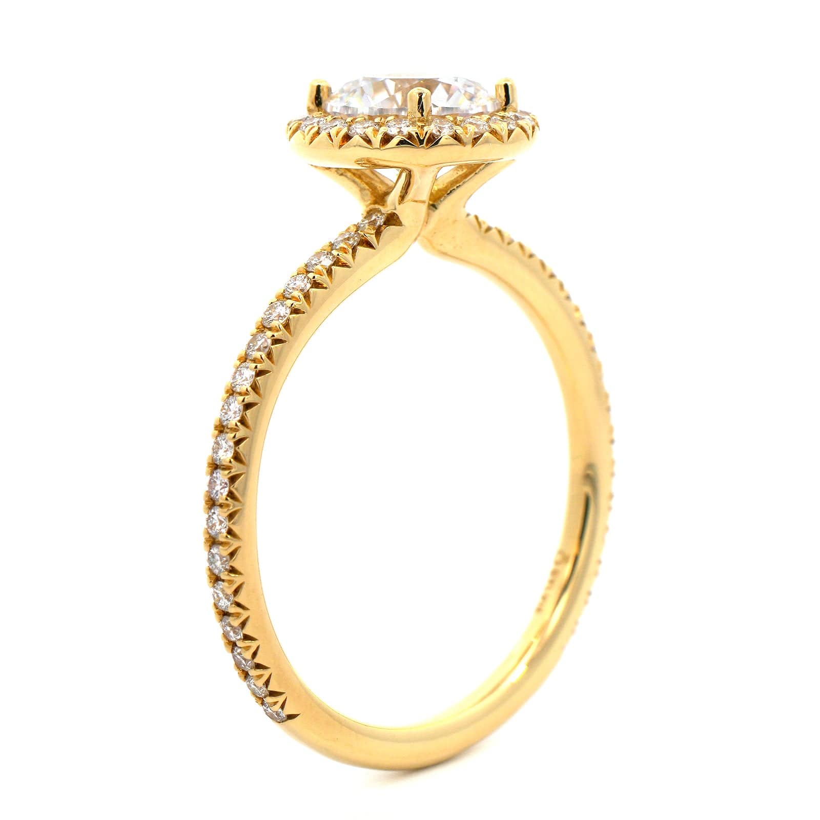 18K Yellow Gold Prong Set Diamond Halo Engagement Ring Setting - Image 2