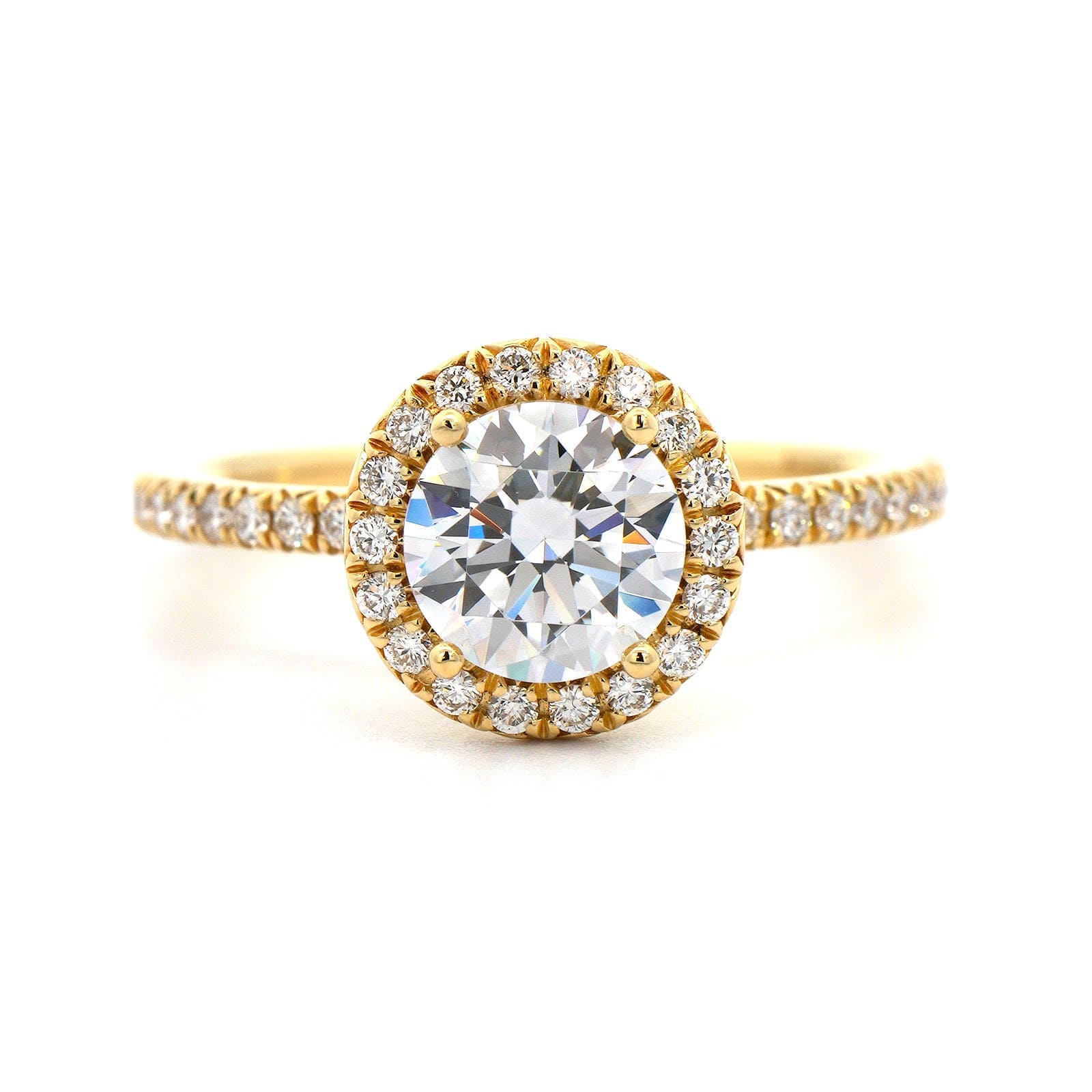 18K Yellow Gold Prong Set Diamond Halo Engagement Ring Setting - Image 5