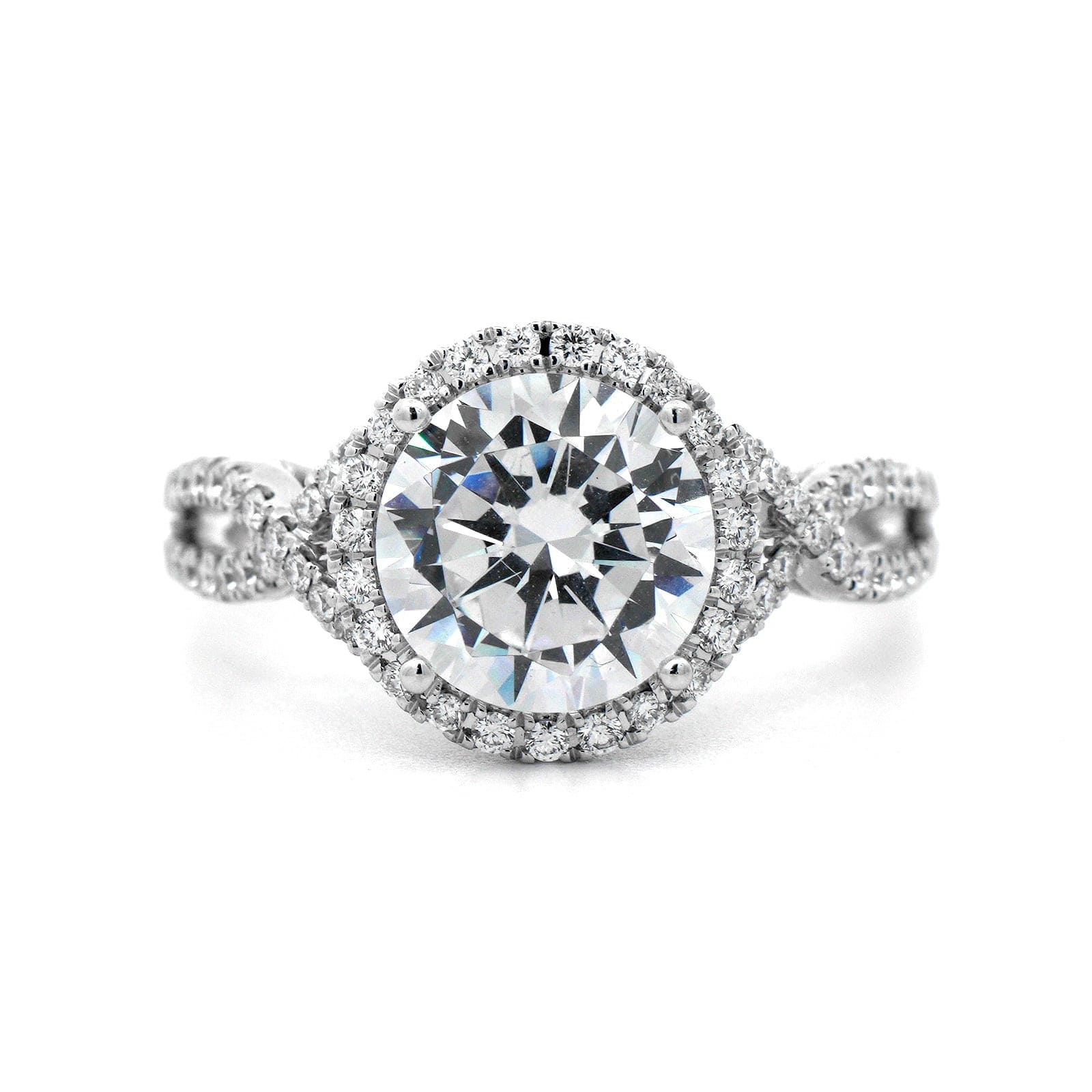 18K White Gold Twisted Diamond Halo Engagement Ring Setting