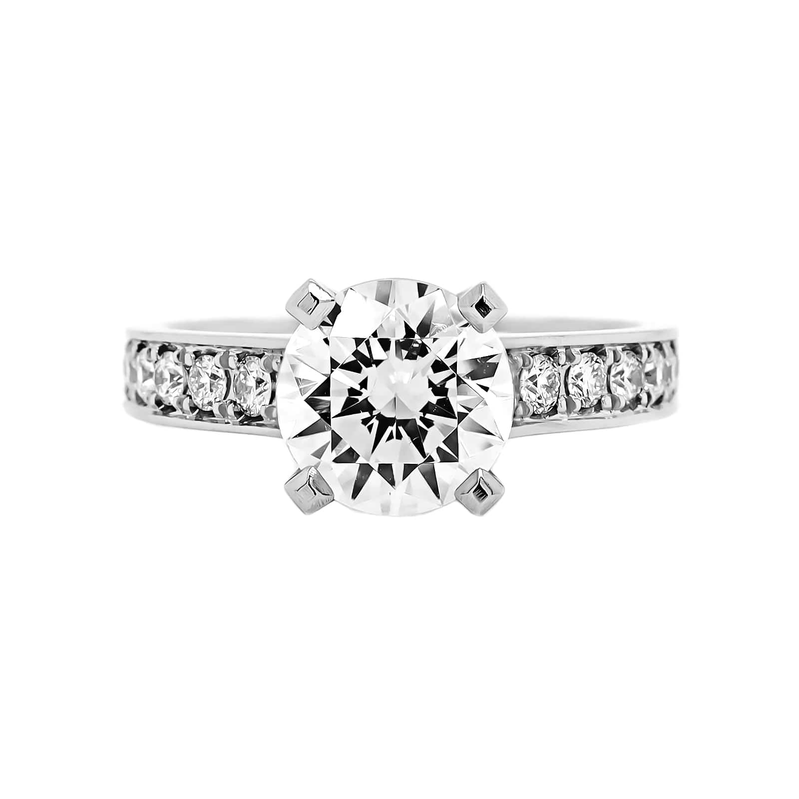 Platinum 4 Prong Round Diamond Cathedral Engagement Ring Setting