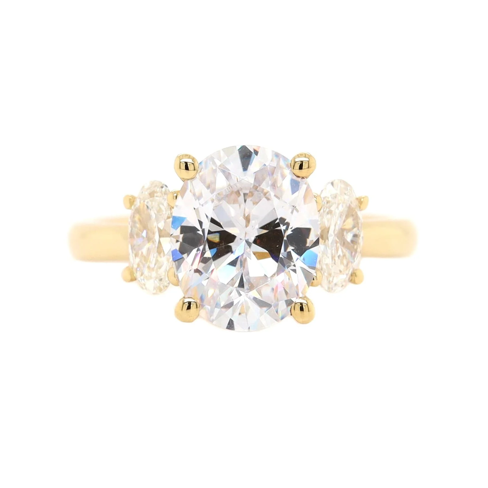 18K Yellow Gold 3 Stone Oval Diamond Engagement Ring Setting - Image 5