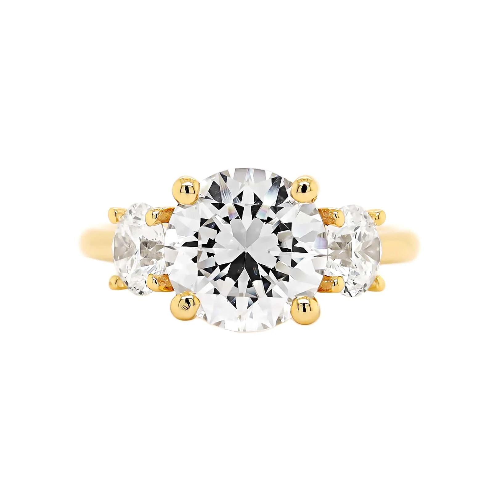 18K Yellow Gold 3 Stone Round Diamond Engagement Ring Setting