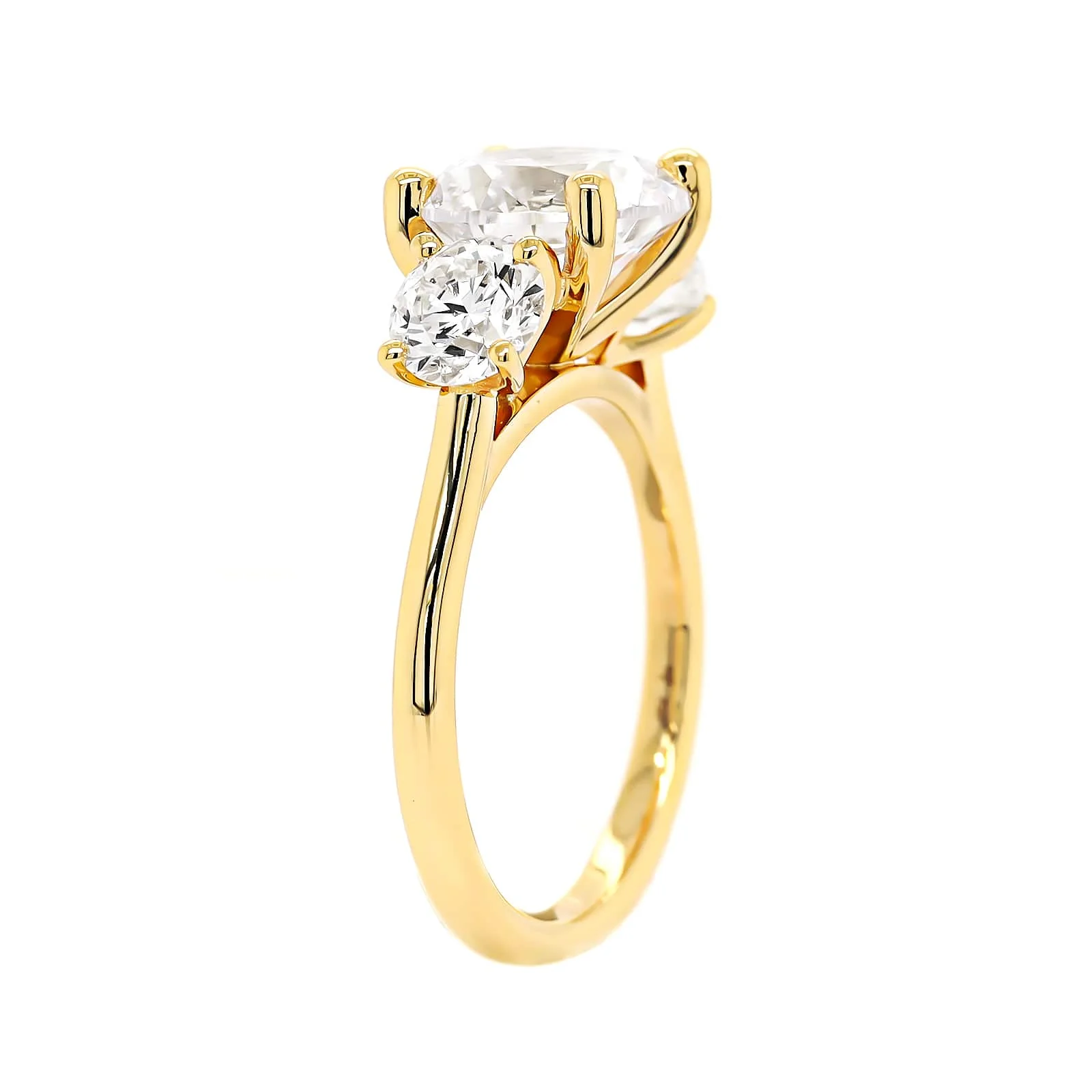 18K Yellow Gold 3 Stone Round Diamond Engagement Ring Setting - Image 2