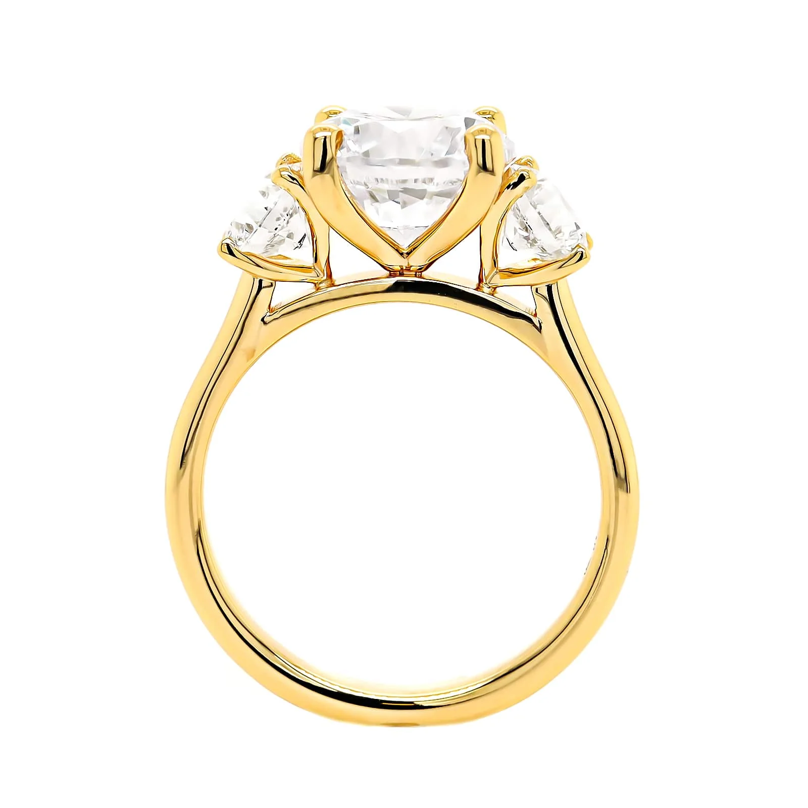 18K Yellow Gold 3 Stone Round Diamond Engagement Ring Setting - Image 3