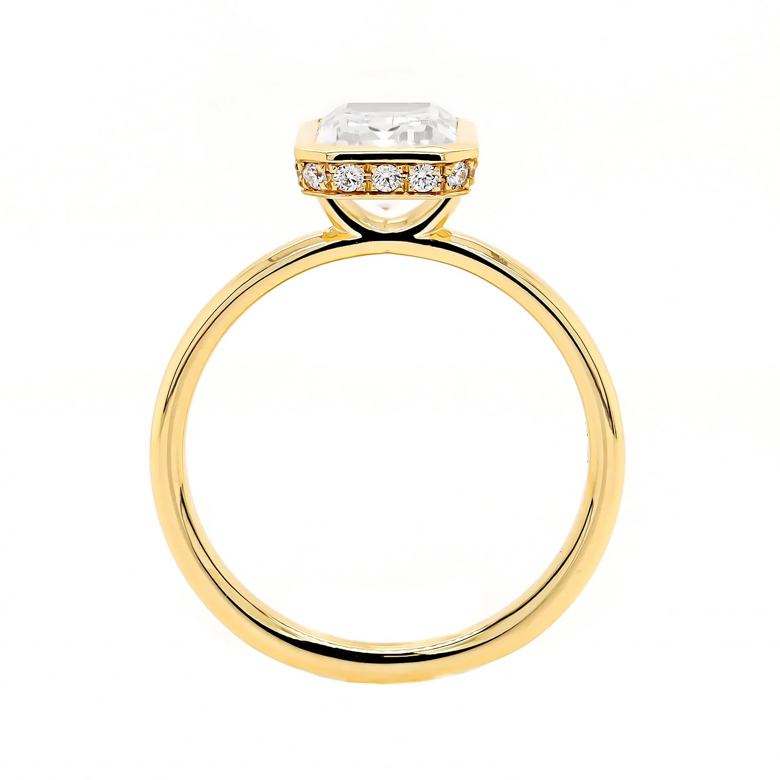 18K Yellow Gold Bezel Set Emerald Cut Diamond Engagement Ring Setting - Image 3