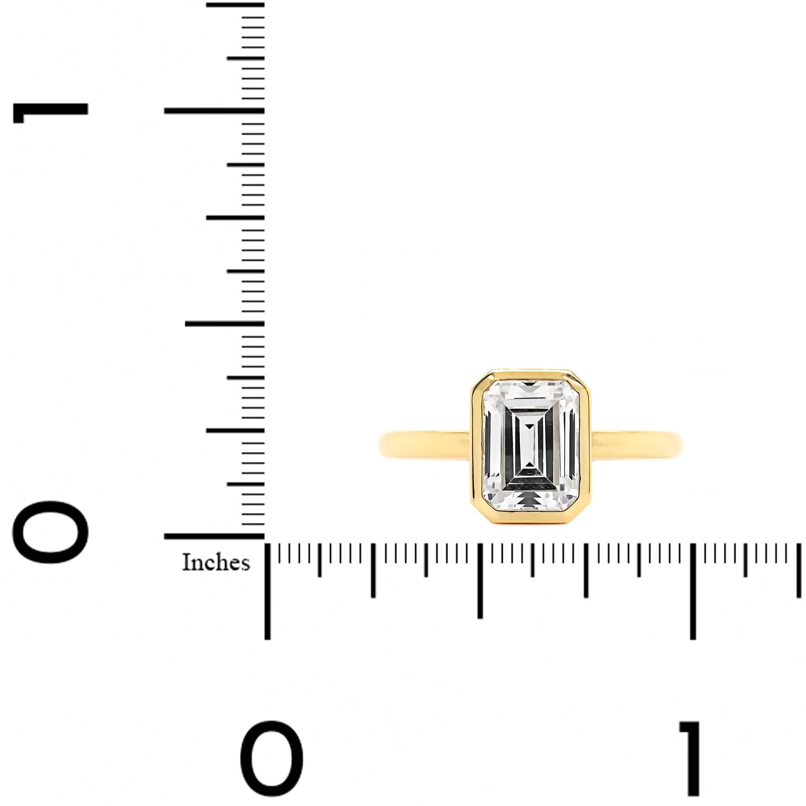 18K Yellow Gold Bezel Set Emerald Cut Diamond Engagement Ring Setting - Image 4