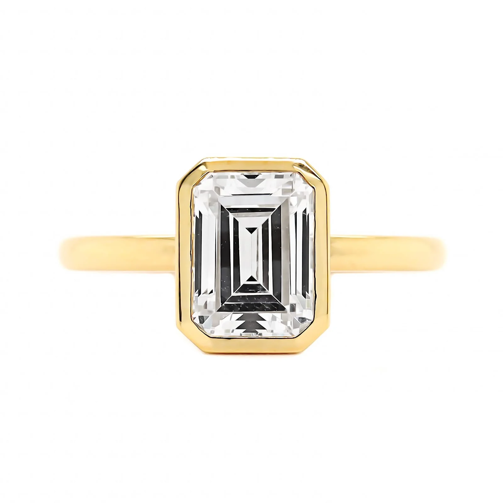 18K Yellow Gold Bezel Set Emerald Cut Diamond Engagement Ring Setting - Image 5