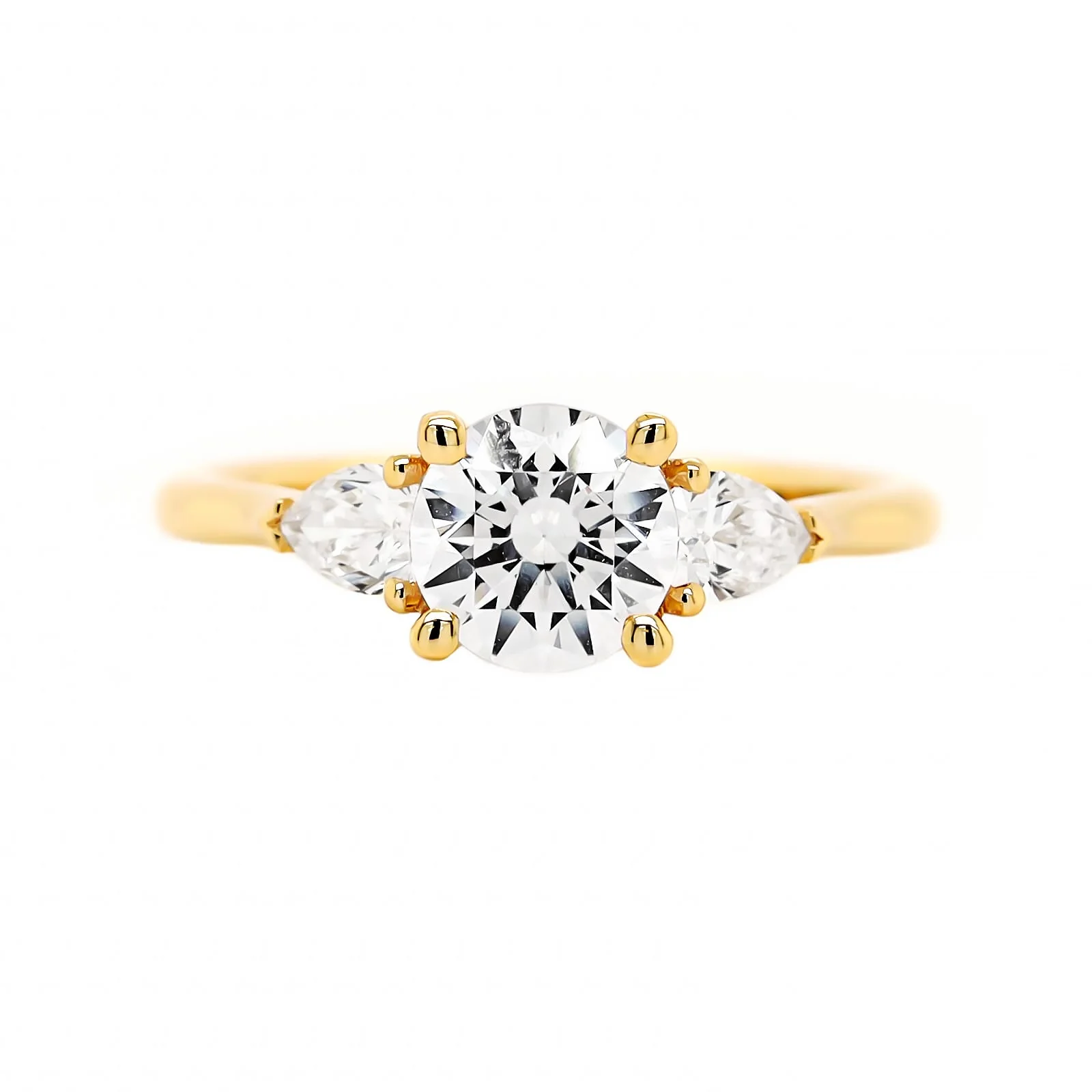 18K Yellow Gold 3 Stone Diamond Engagement Ring Setting