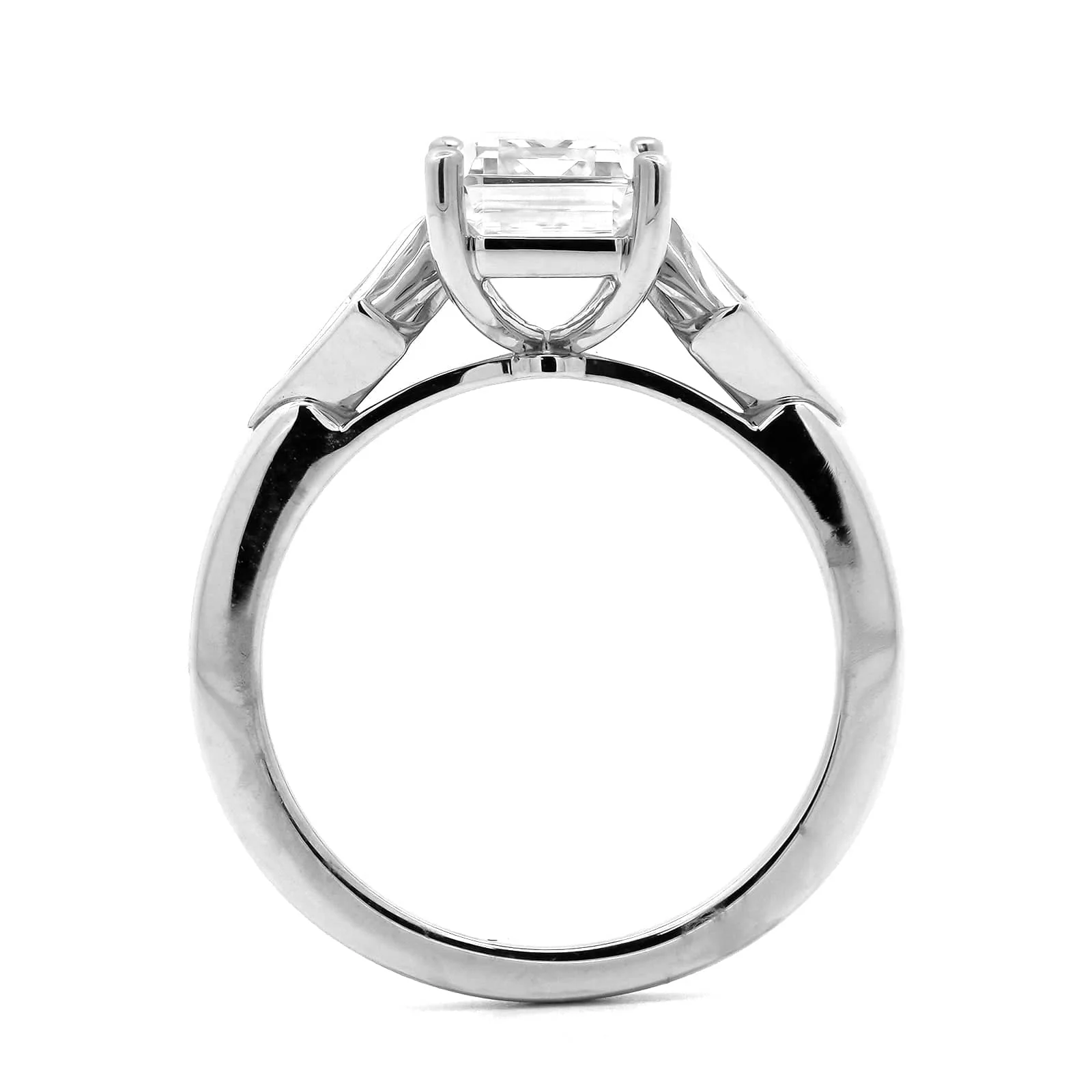 Platinum 3 Stone Emerald Center and Kite Cut Engagement Ring Setting - Image 3