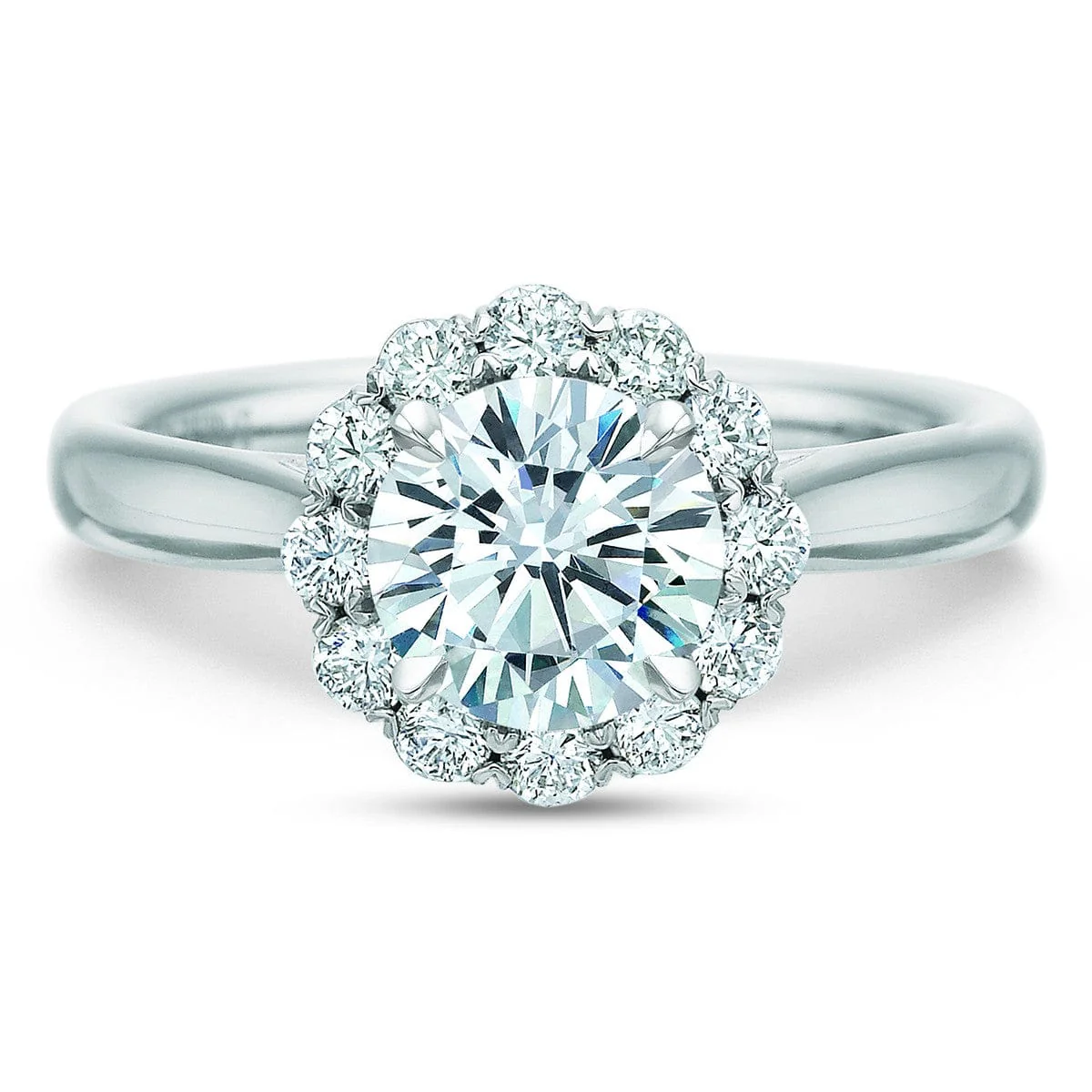 18K White Gold Halo Plain Shank Engagement Ring Setting