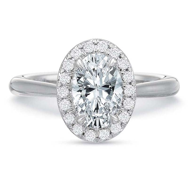 18K White Gold Oval Halo Engagement Ring Setting