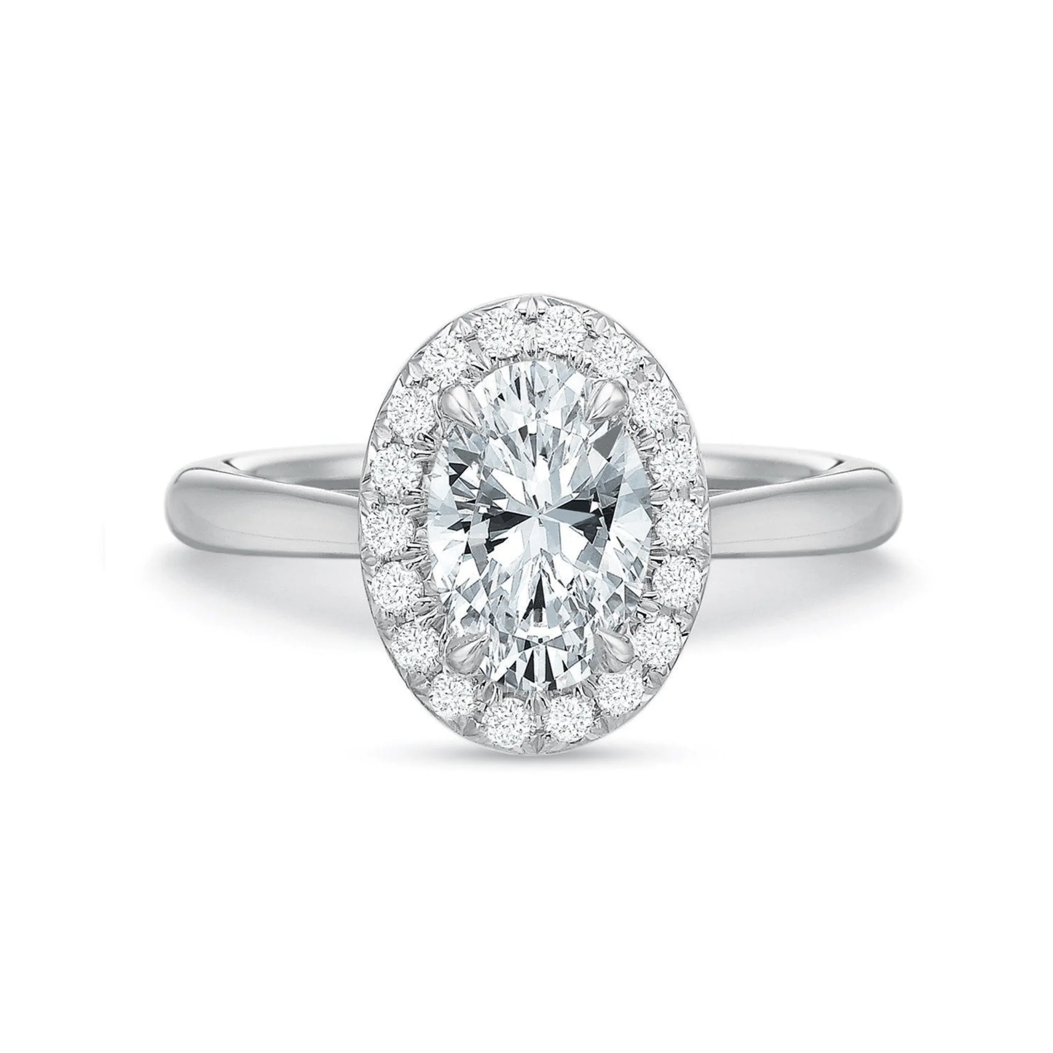 Platinum New Aire French Cut Oval Halo Solitaire Engagement Ring Setting