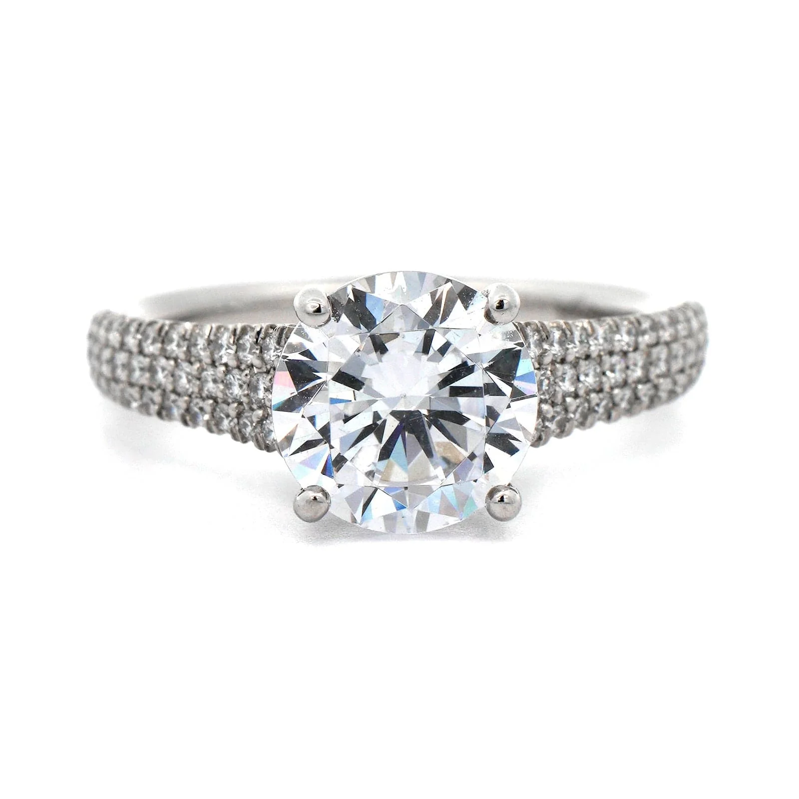 Platinum Classic Modern Tapered Pave Shank Engagement Ring Setting - Image 5