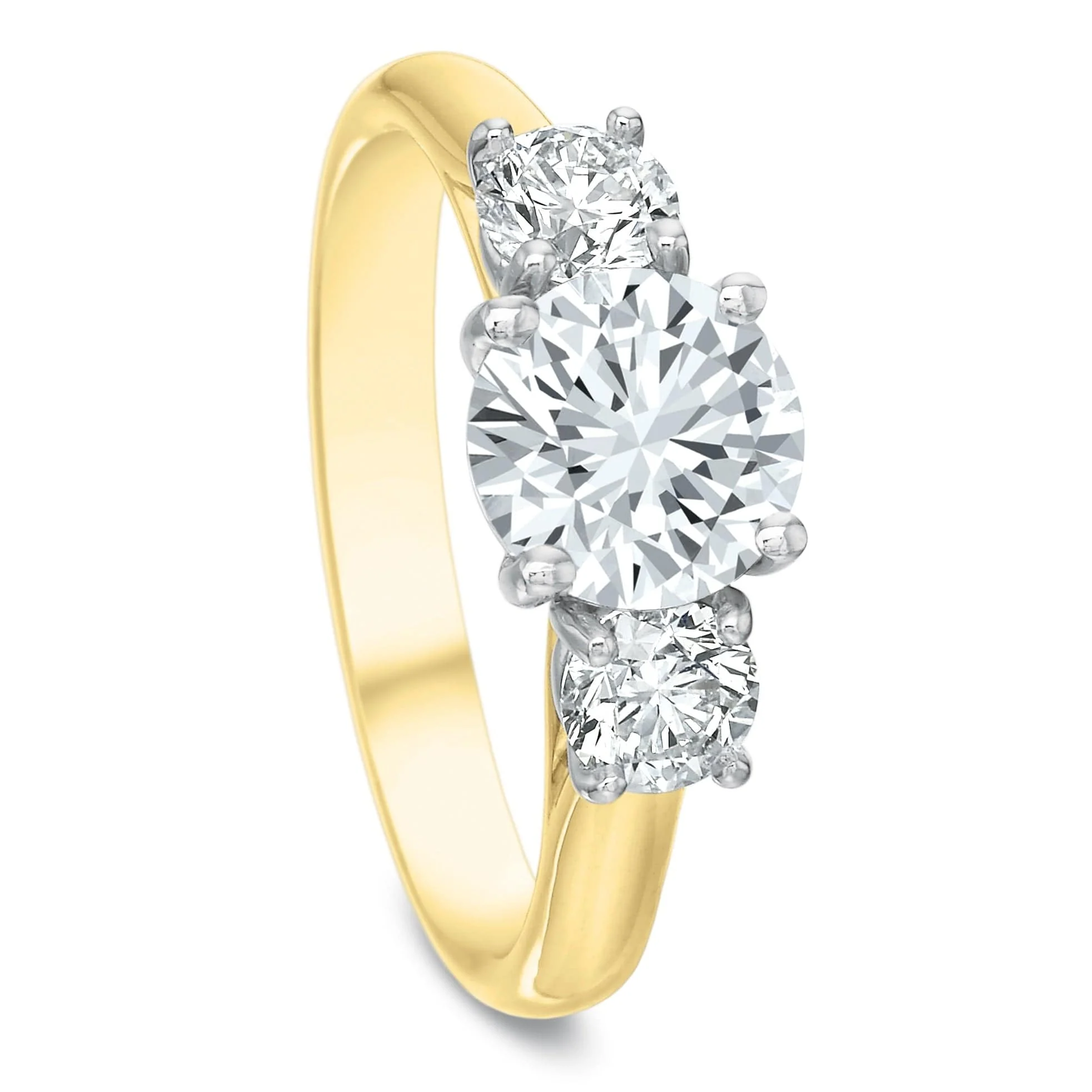 18K Yellow Gold 3 Stone Round Center Engagement Ring Setting - Image 2