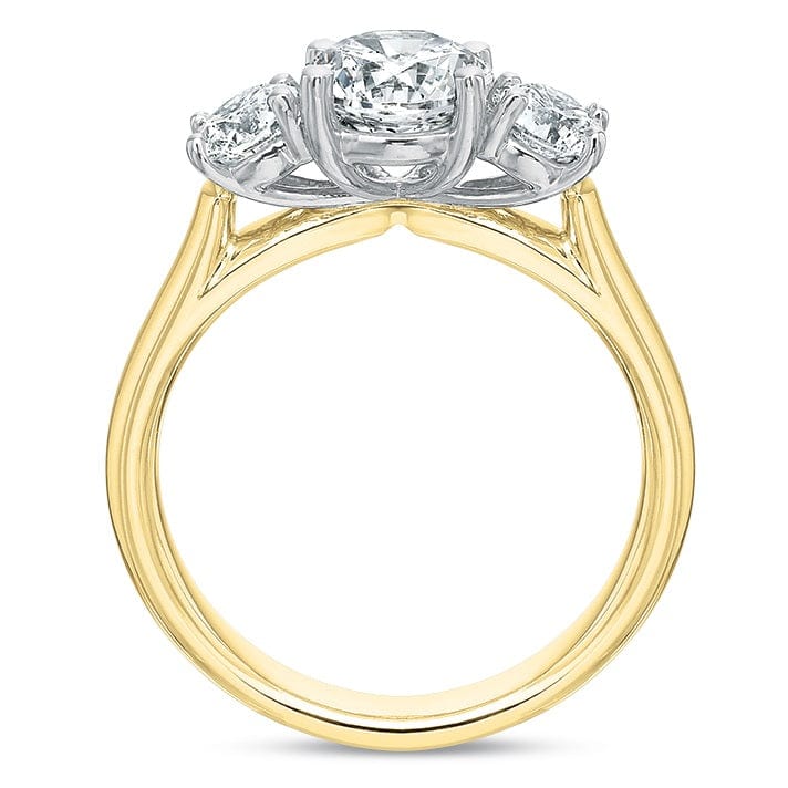 18K Yellow Gold 3 Stone Round Center Engagement Ring Setting - Image 3