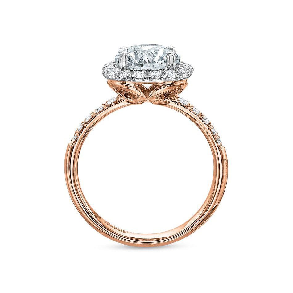 Platinum and 18K Rose Gold Cushion Halo Engagement Ring Setting - Image 2