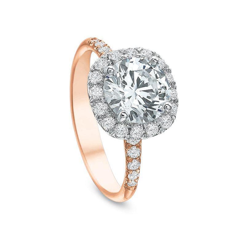 Platinum and 18K Rose Gold Cushion Halo Engagement Ring Setting - Image 3