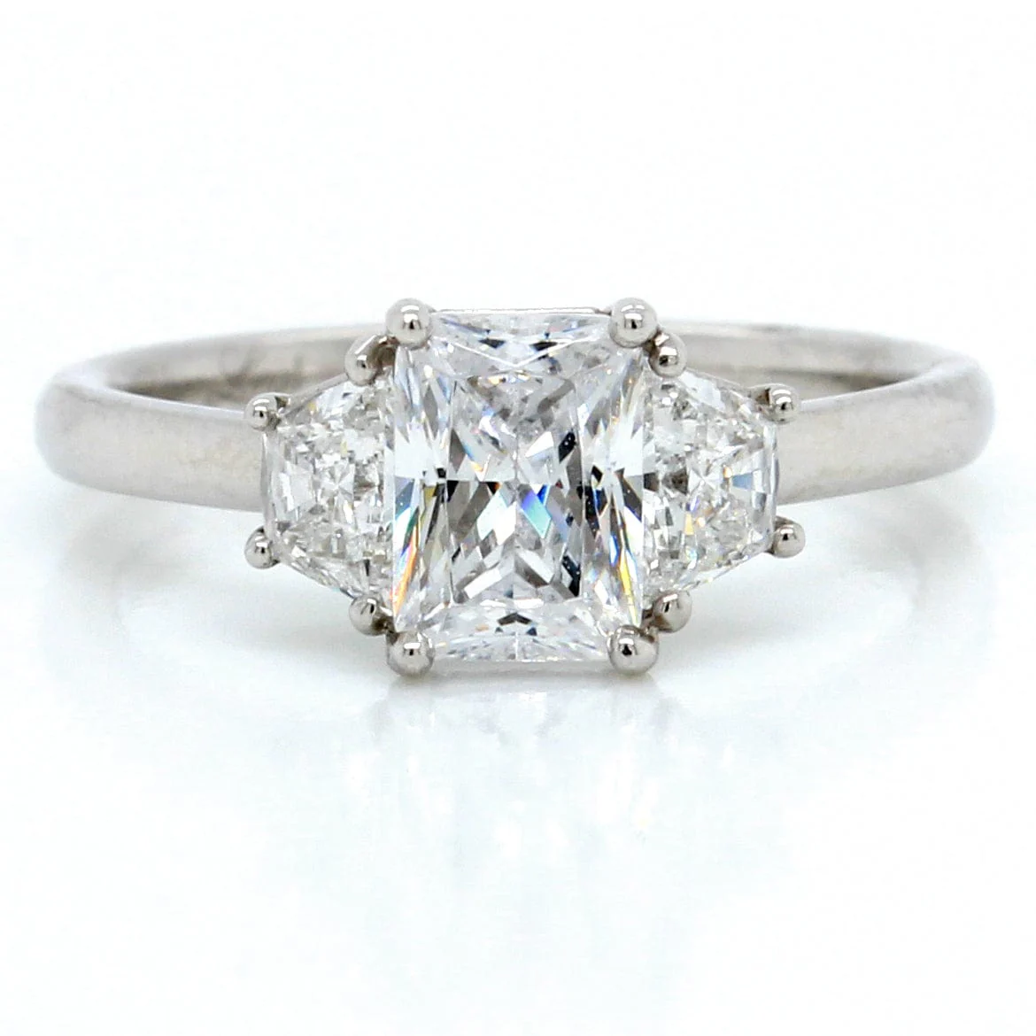 Platinum New Flush Fit 3 Stone Trapezoid Sides Engagement Ring Setting