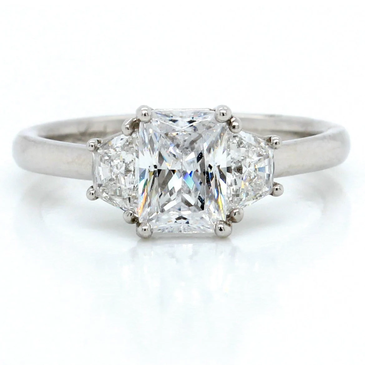 Platinum New Flush Fit 3 Stone Trapezoid Sides Engagement Ring Setting - Image 2