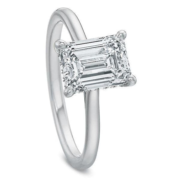 Platinum Emerald Hidden Halo Diamond Engagement Ring Setting - Image 3
