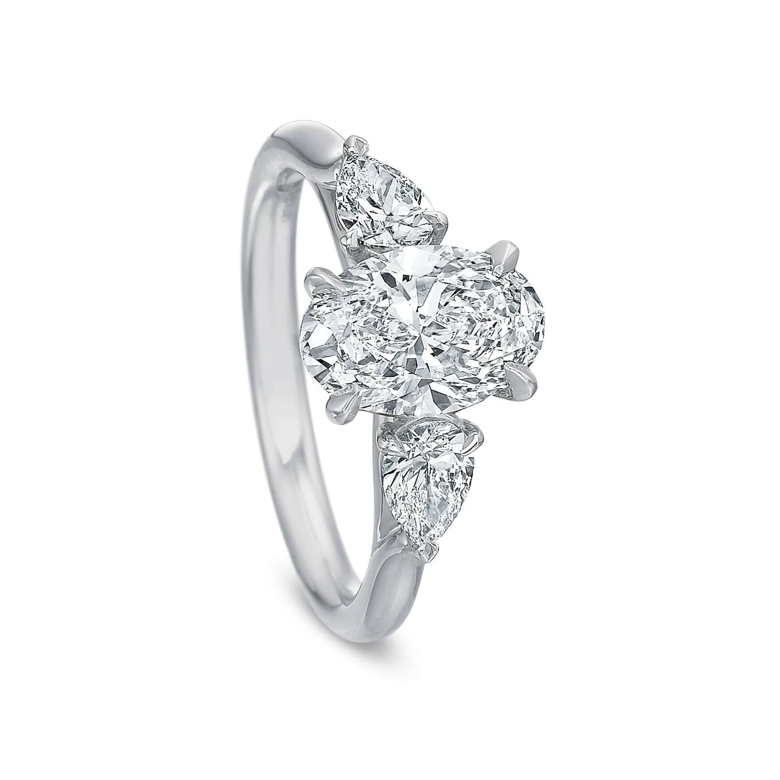 Platinum Oval Diamond with Pear Sides Engagement Ring Setting - Image 2