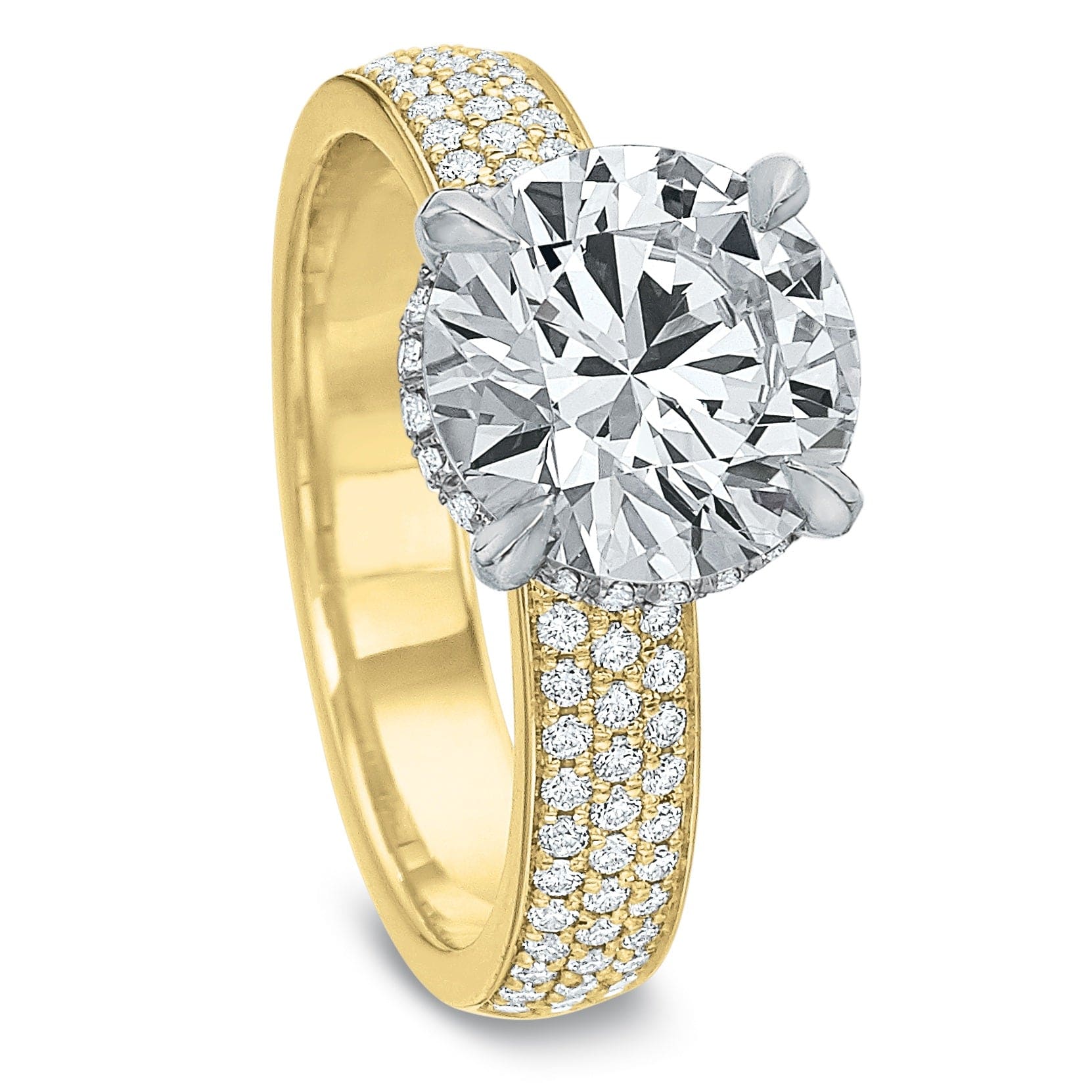 18K Yellow Gold and Platinum 4 Prong Round Center Engagement Ring Setting - Image 3