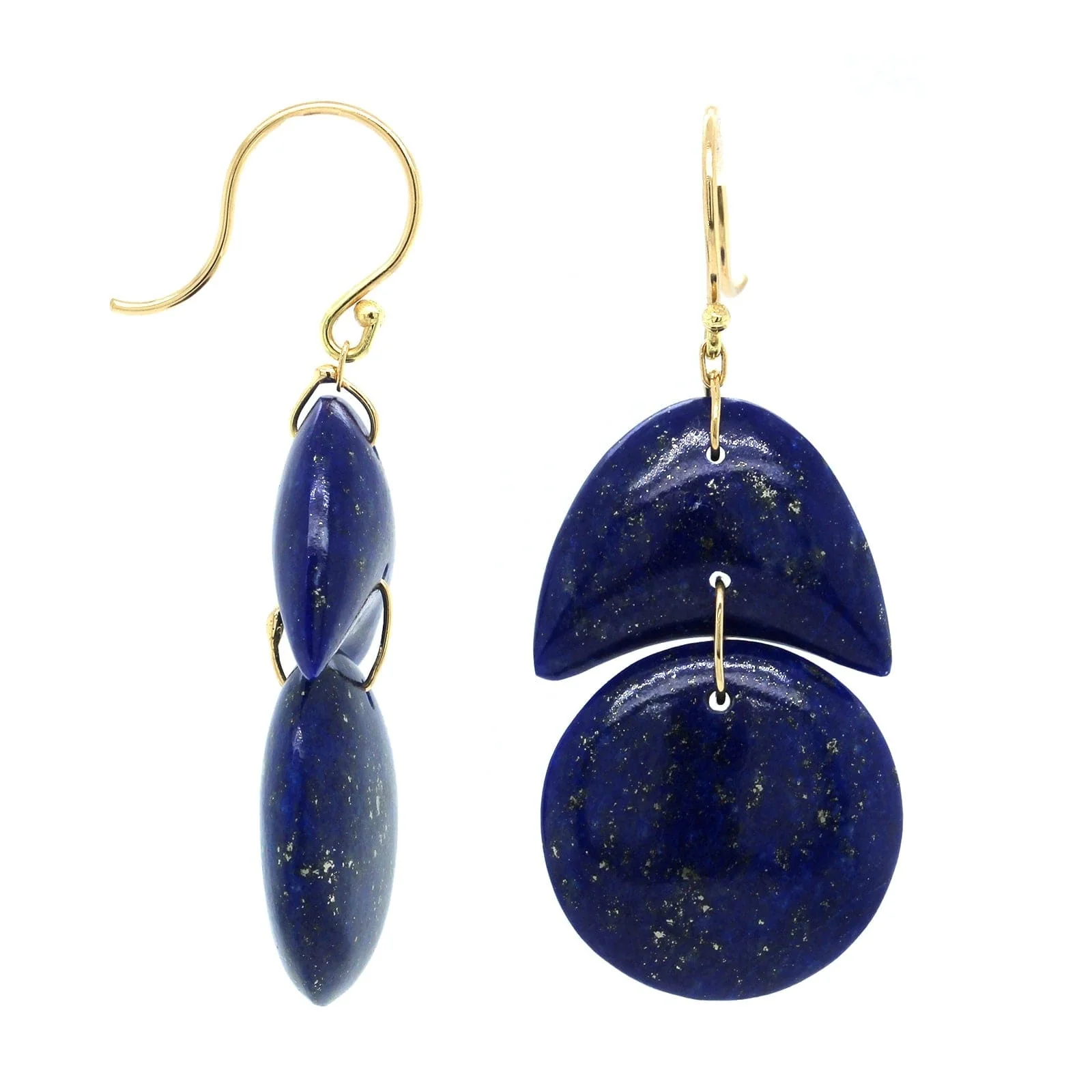 18K Yellow Gold Lapis Tiny Arp Earrings - Image 3