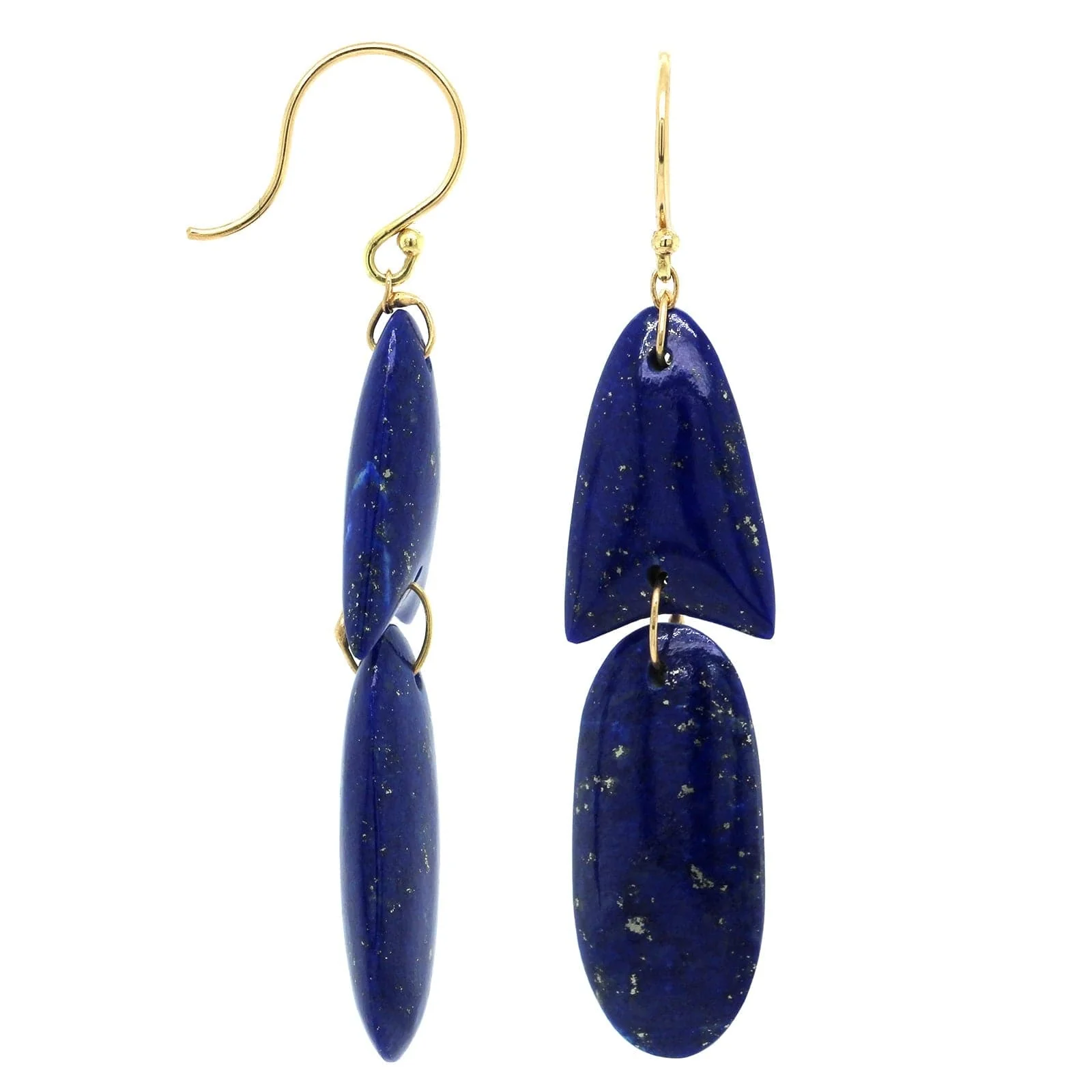 18K Yellow Gold Lapis ArrowHead Drop Earrings - Image 3