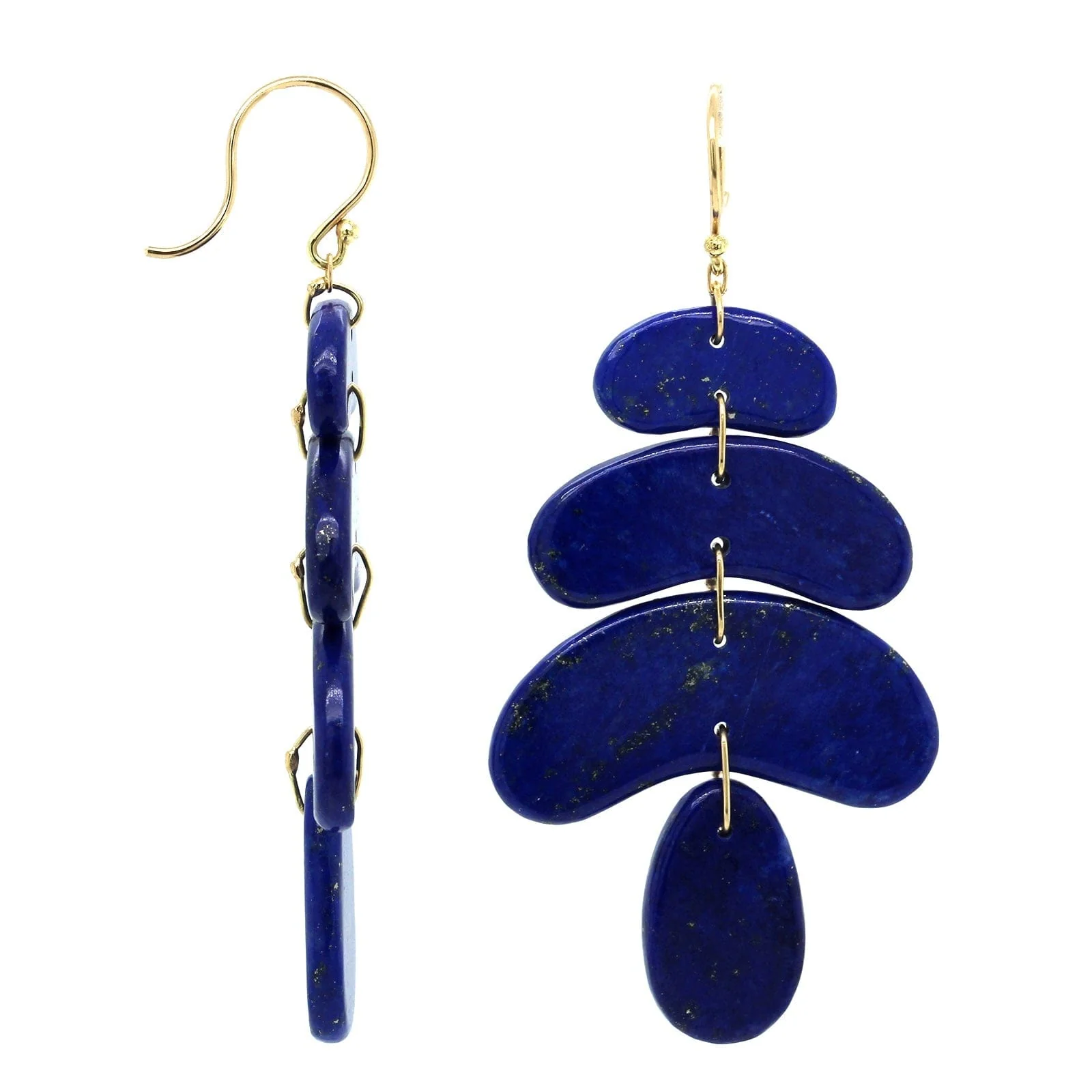18K Yellow Gold Lapis Totem Drop Earrings - Image 3